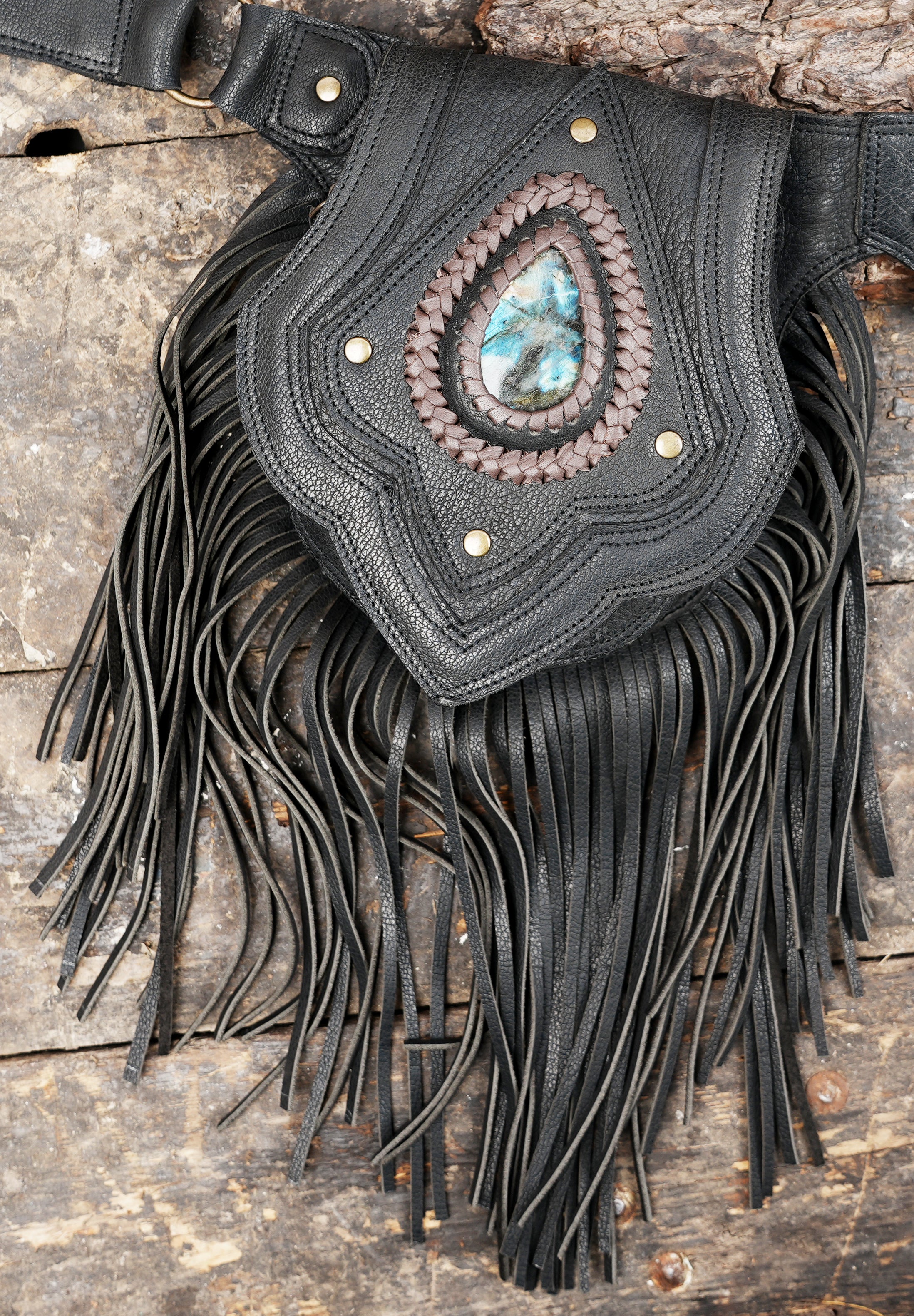 プレミアムハンドメイドブラックレザーウエストベルト（LT-AB-WB-6120）