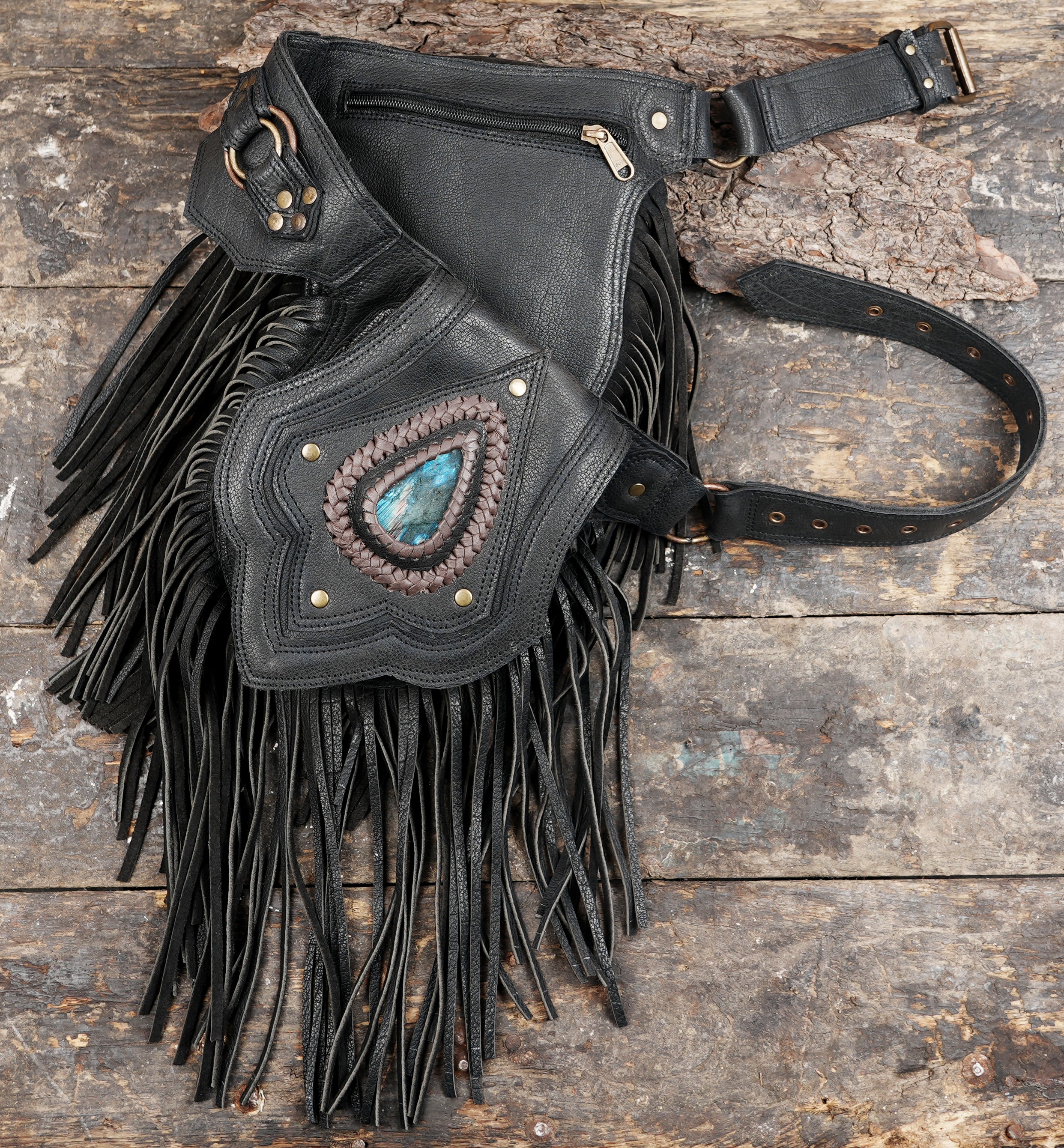 プレミアムハンドメイドブラックレザーウエストベルト（LT-AB-WB-6120）