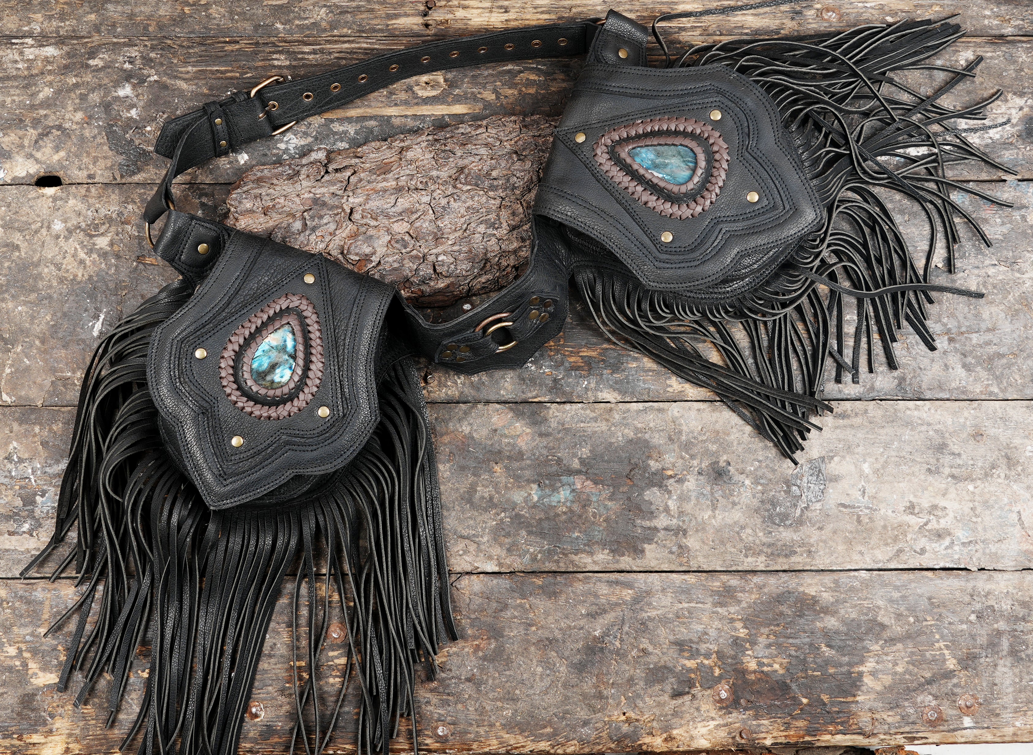 プレミアムハンドメイドブラックレザーウエストベルト（LT-AB-WB-6120）