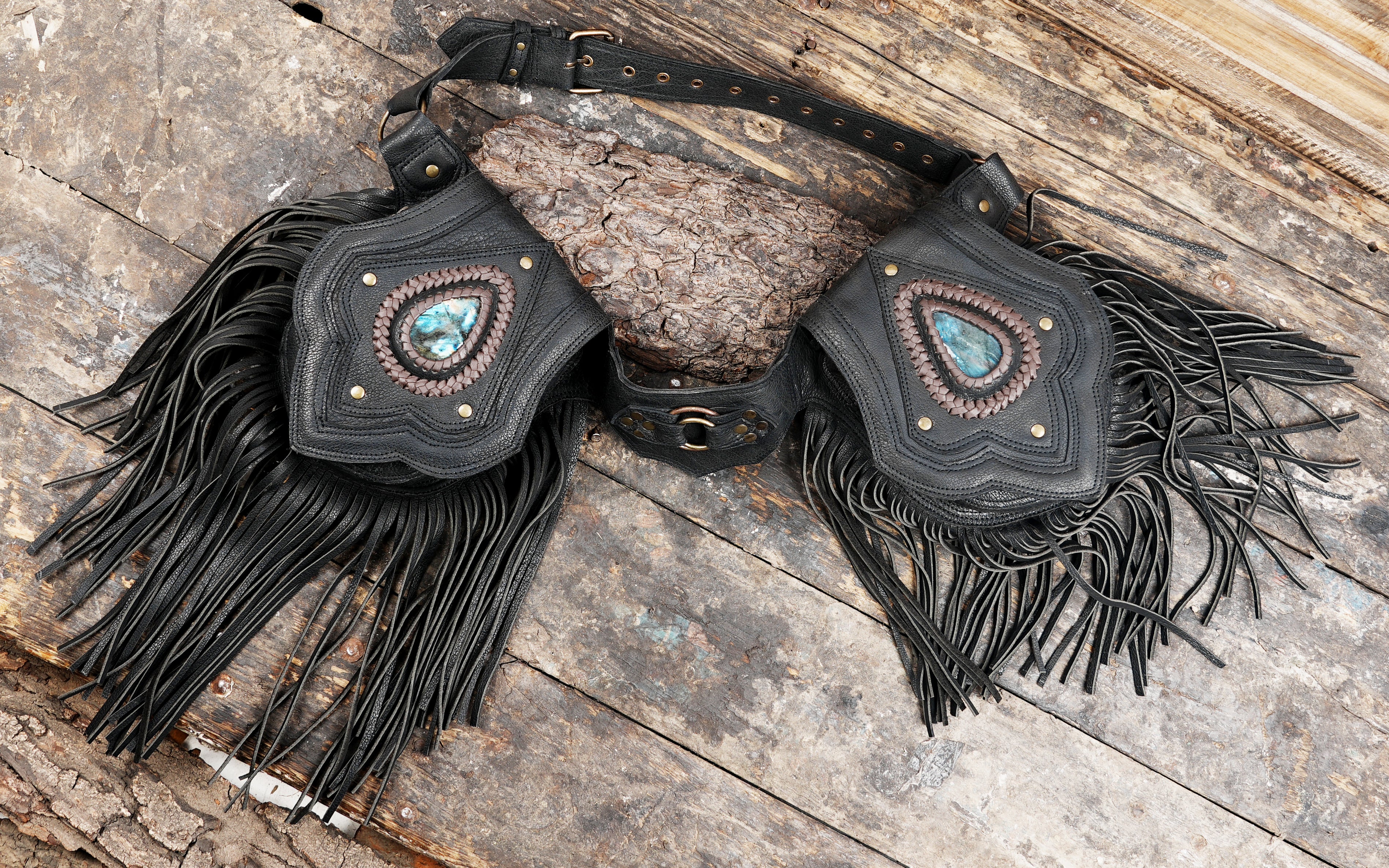 プレミアムハンドメイドブラックレザーウエストベルト（LT-AB-WB-6120）