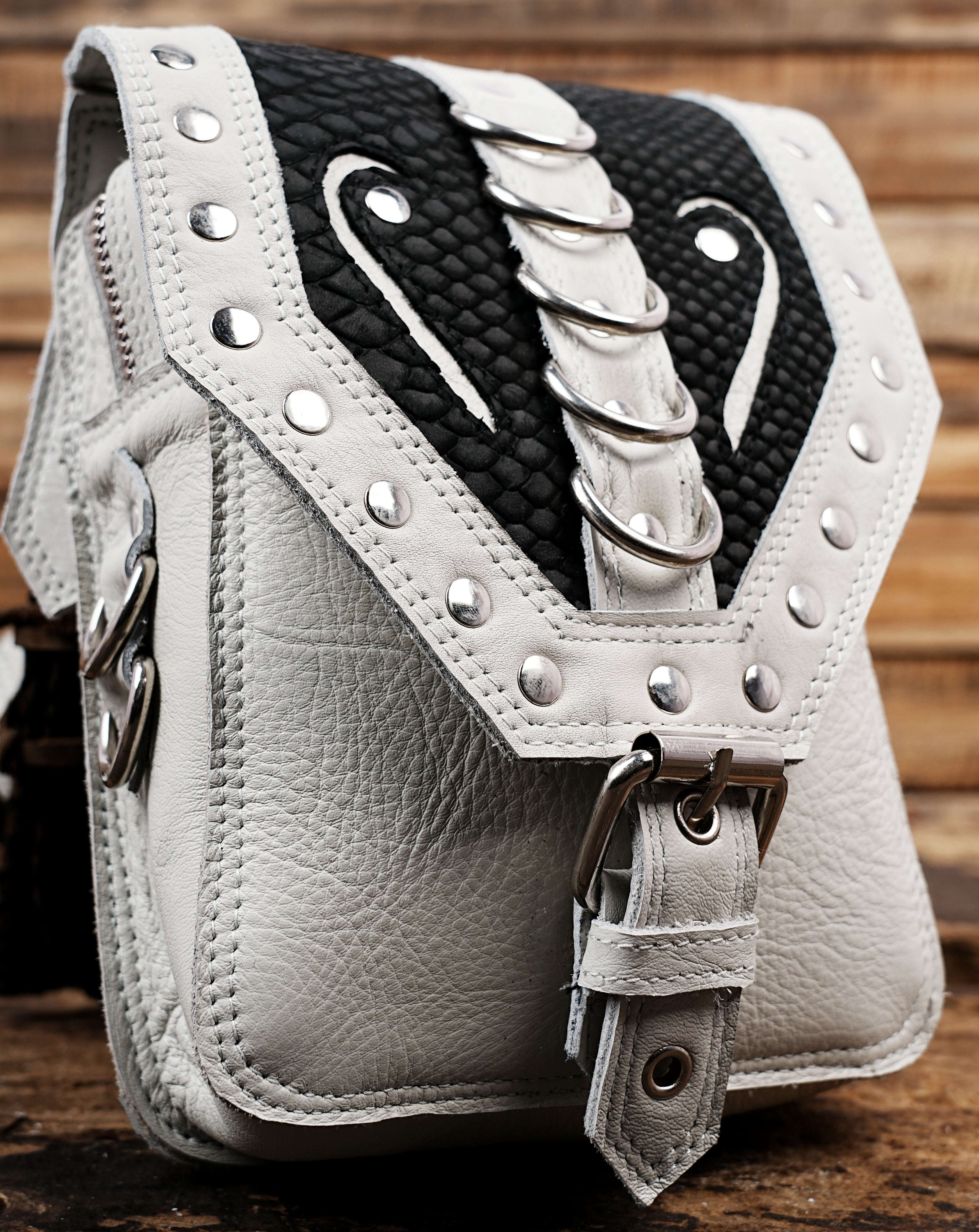 Dual pouch white leather holster for stylish hands free carry