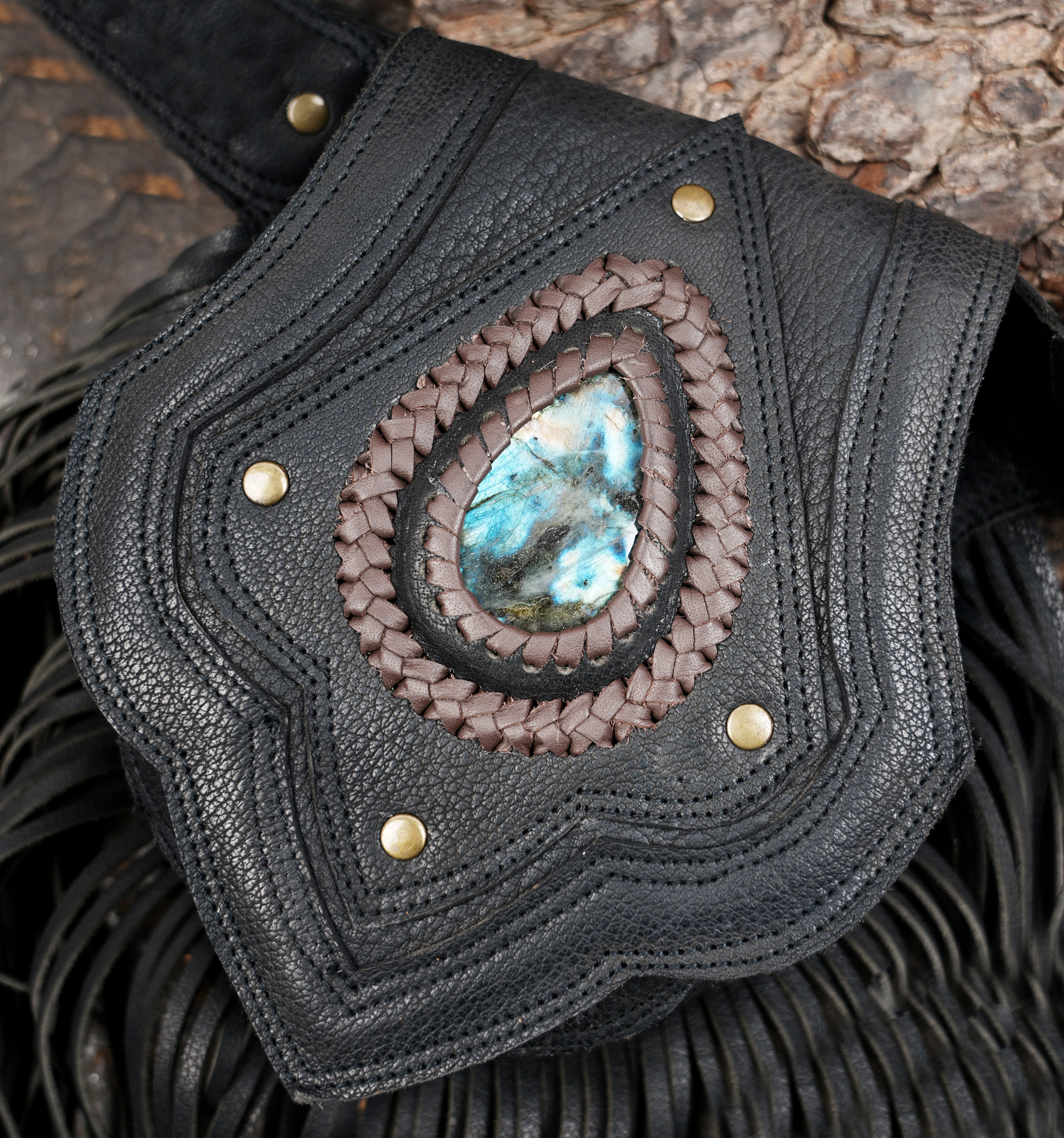 プレミアムハンドメイドブラックレザーウエストベルト（LT-AB-WB-6120）