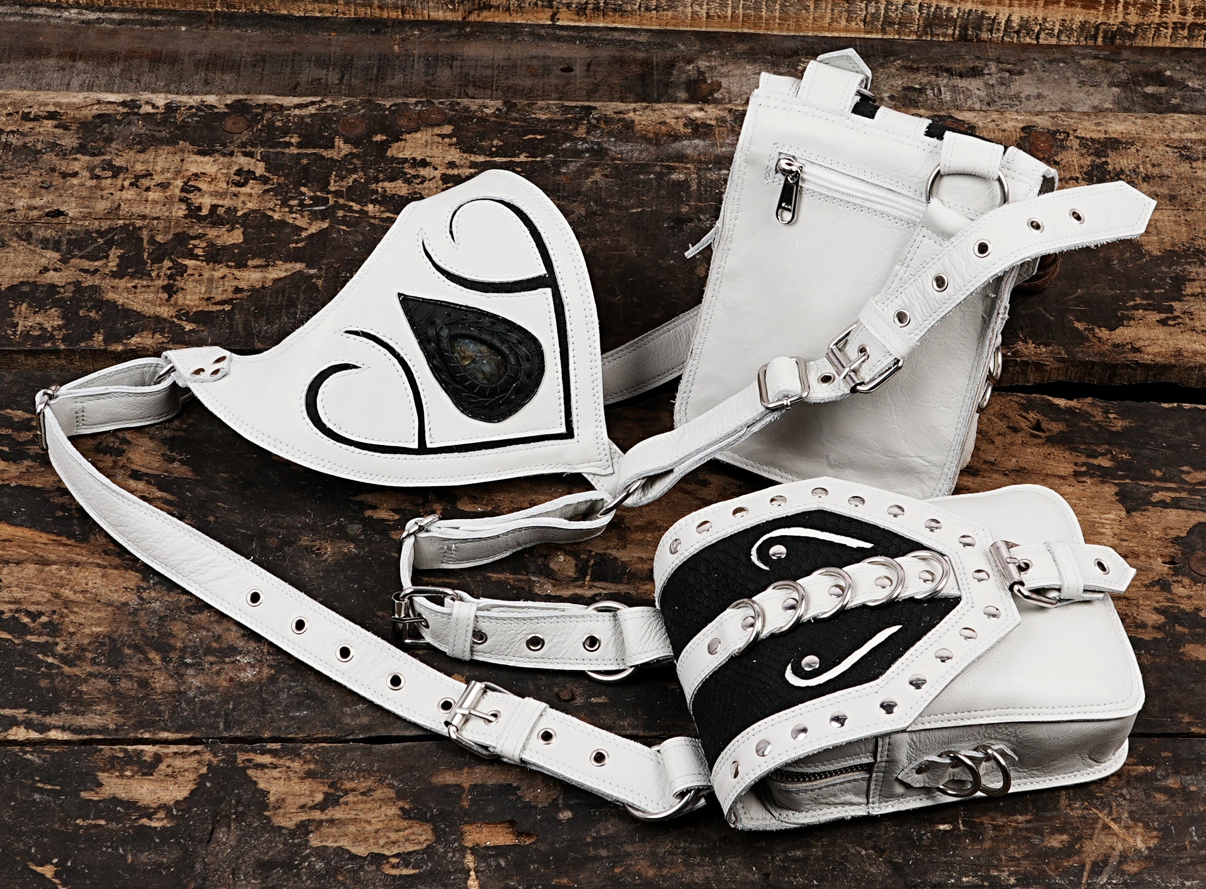 Handmade white leather shoulder holster with adjustable straps