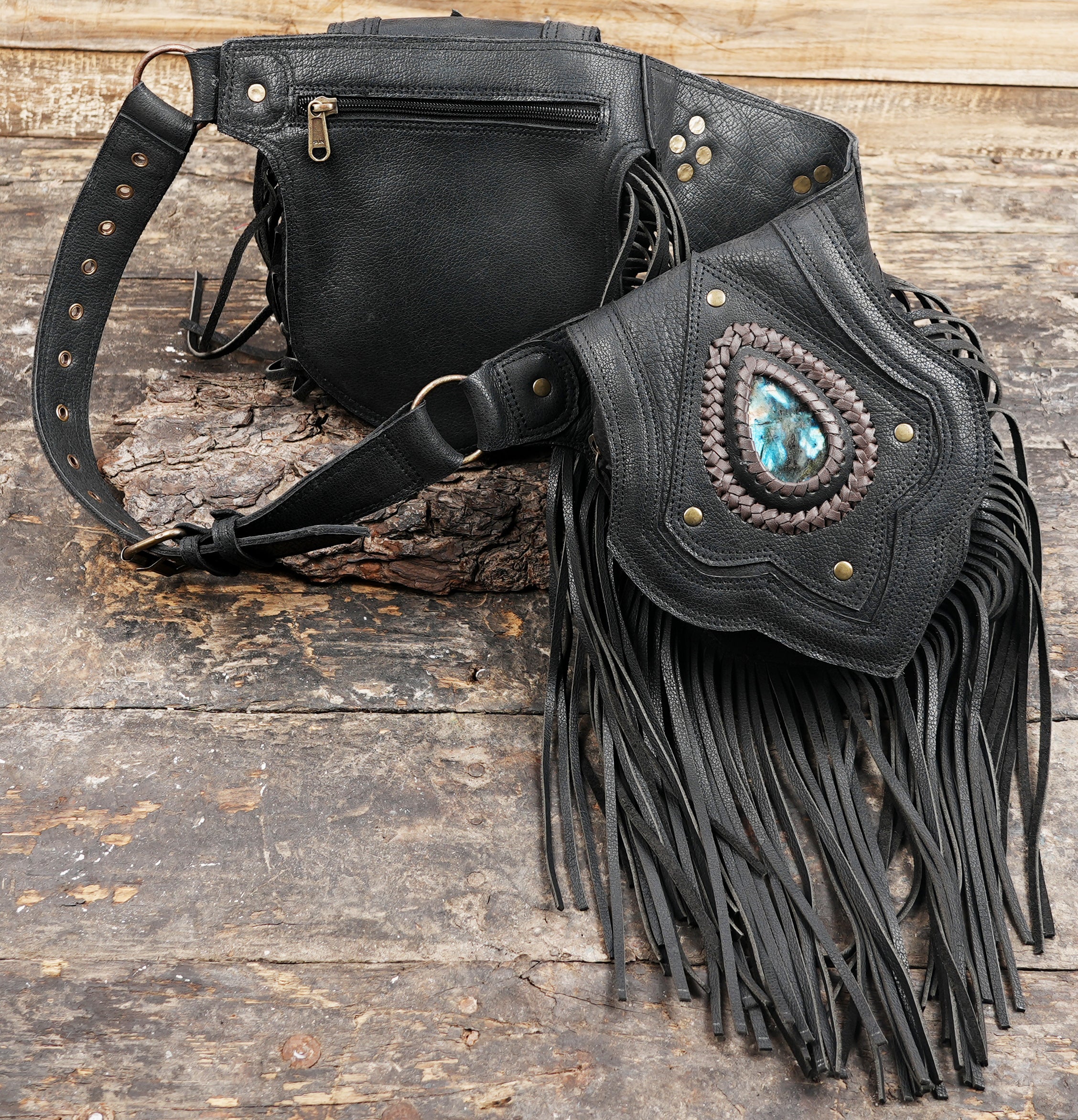 プレミアムハンドメイドブラックレザーウエストベルト（LT-AB-WB-6120）