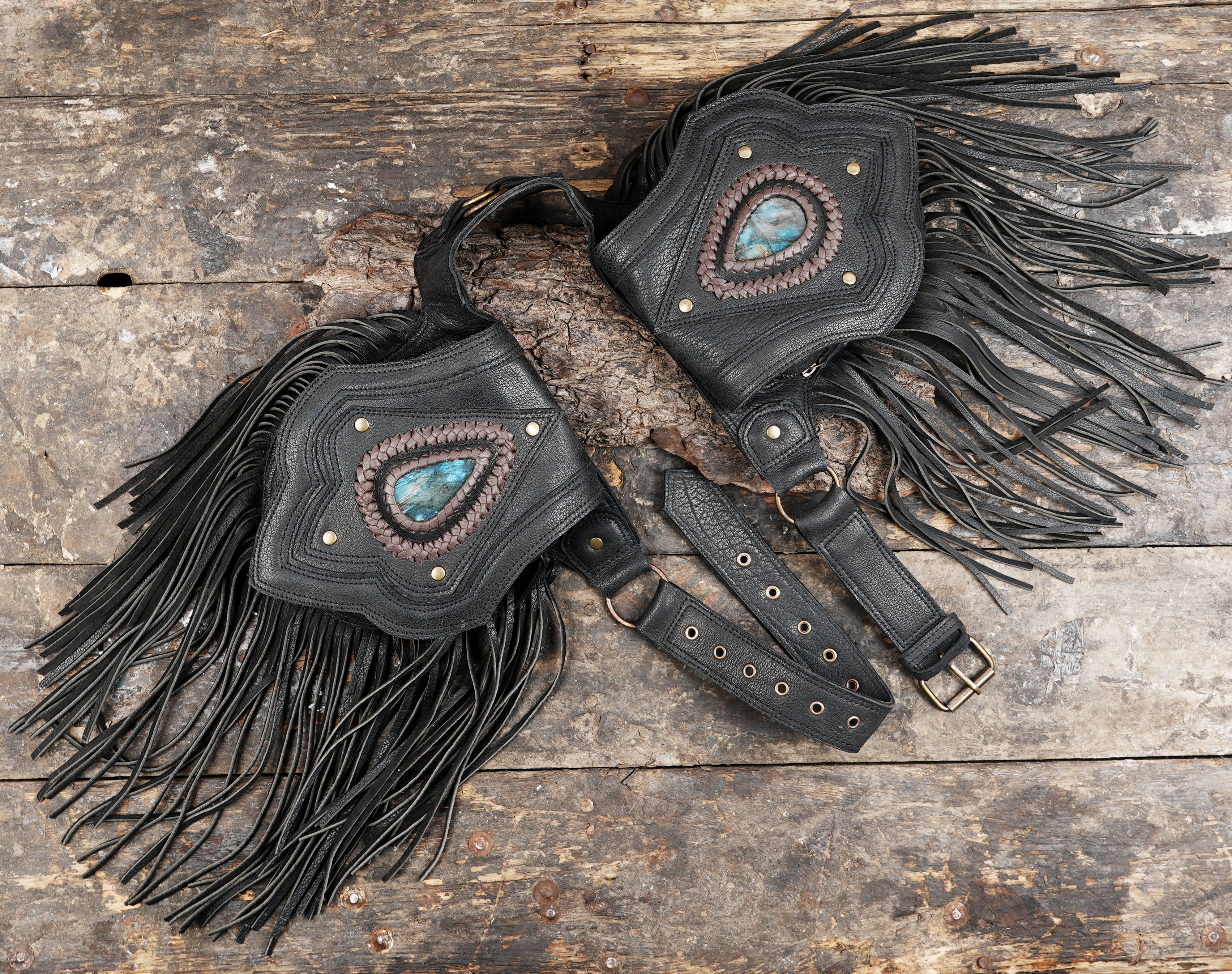 プレミアムハンドメイドブラックレザーウエストベルト（LT-AB-WB-6120）