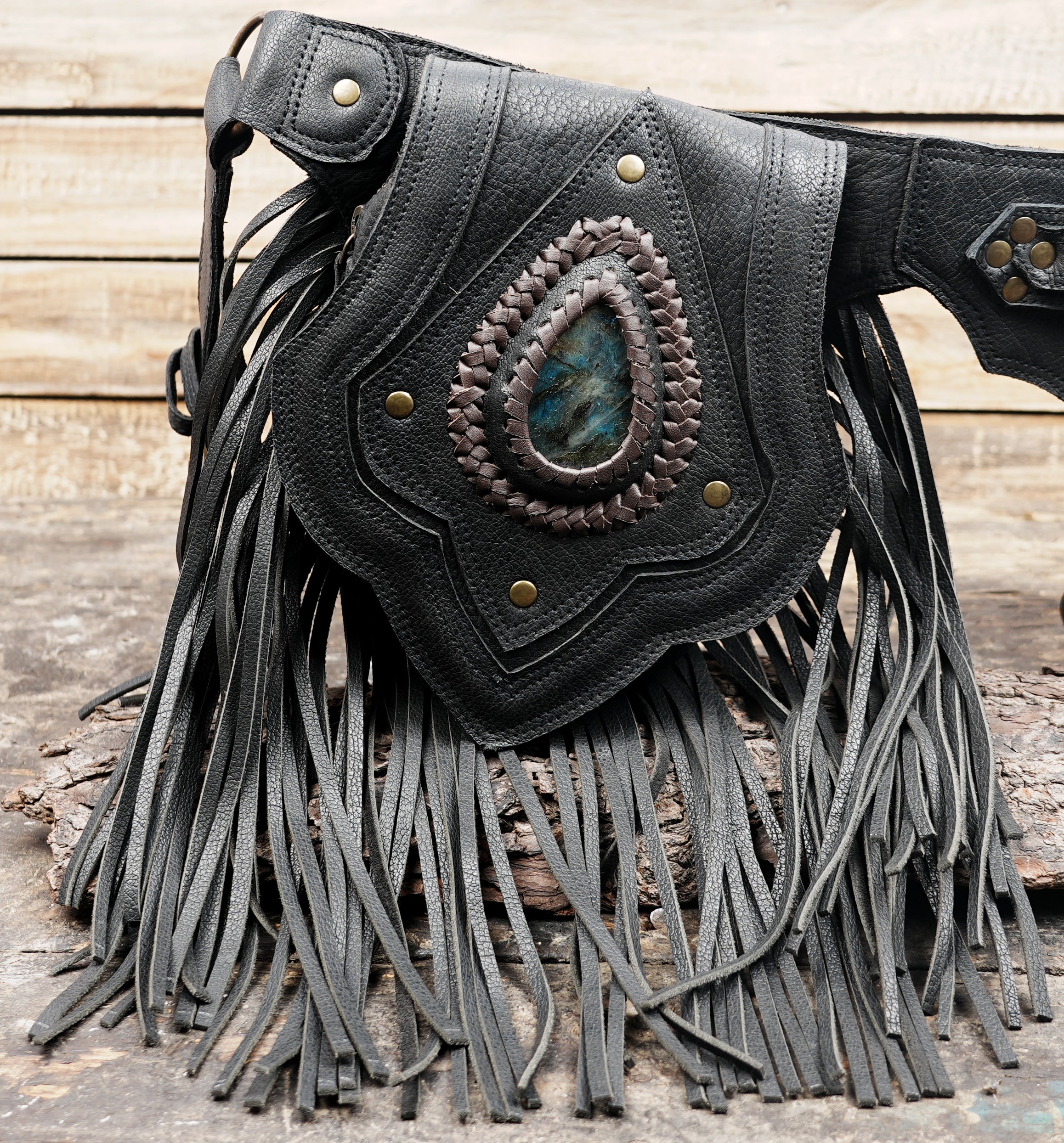 プレミアムハンドメイドブラックレザーウエストベルト（LT-AB-WB-6120）