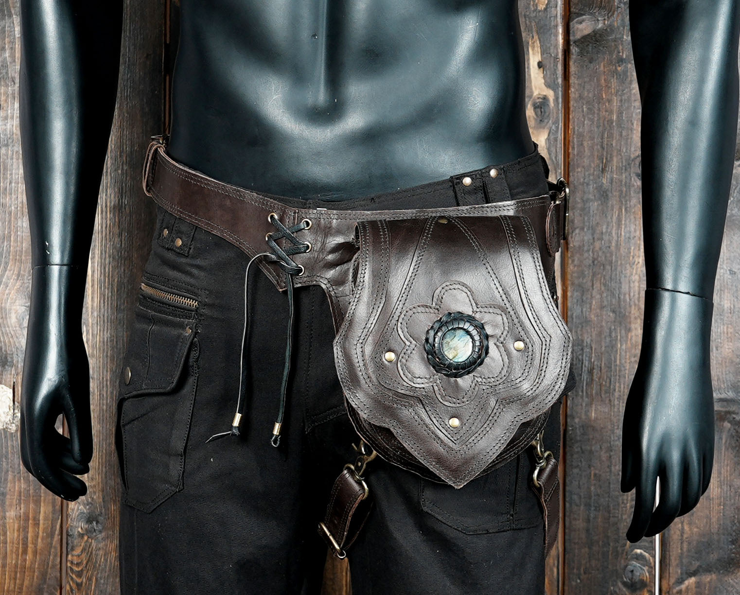 Handmade festival waist pouch with adjustable strap and artisan leatherwork