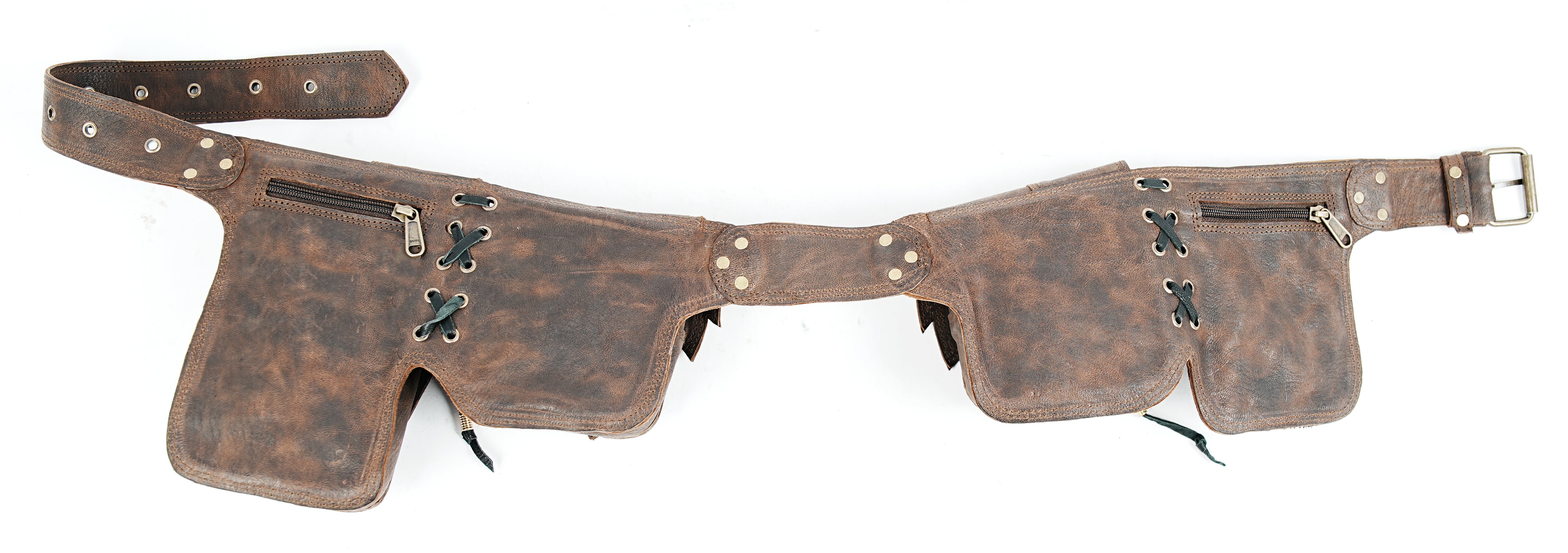 Brown leather travel waist belt with secure pockets