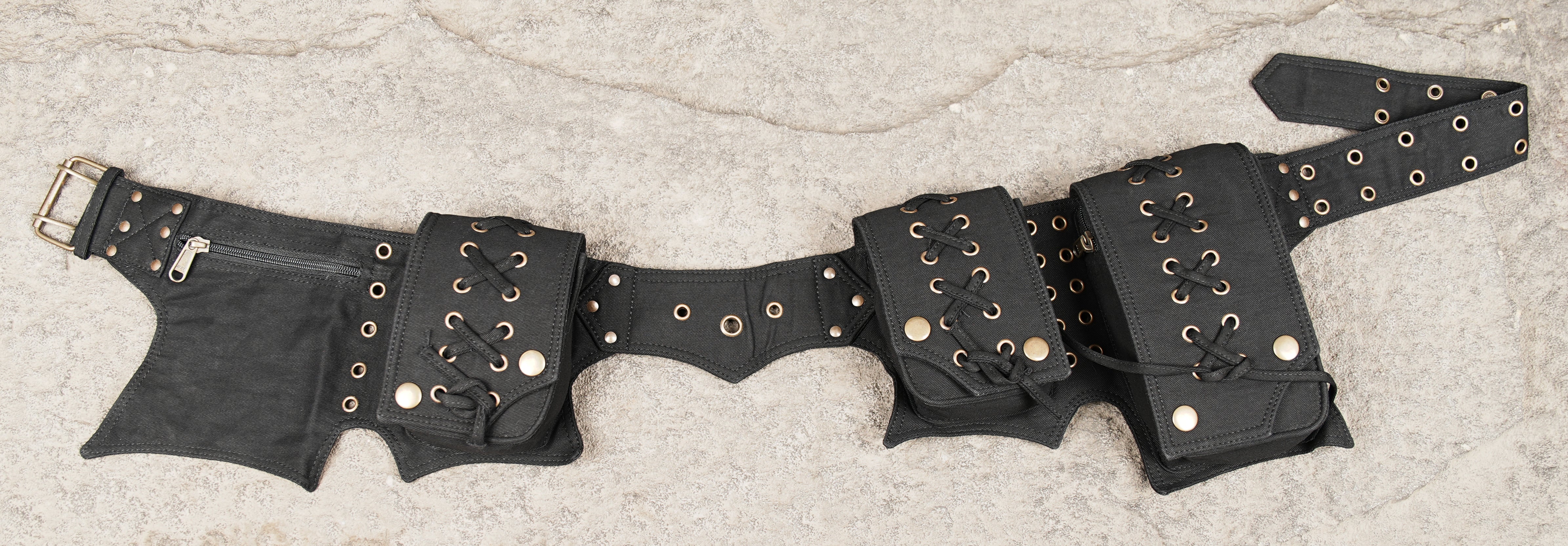 Rave accessory belt with practical storage pouches and zipper pocket