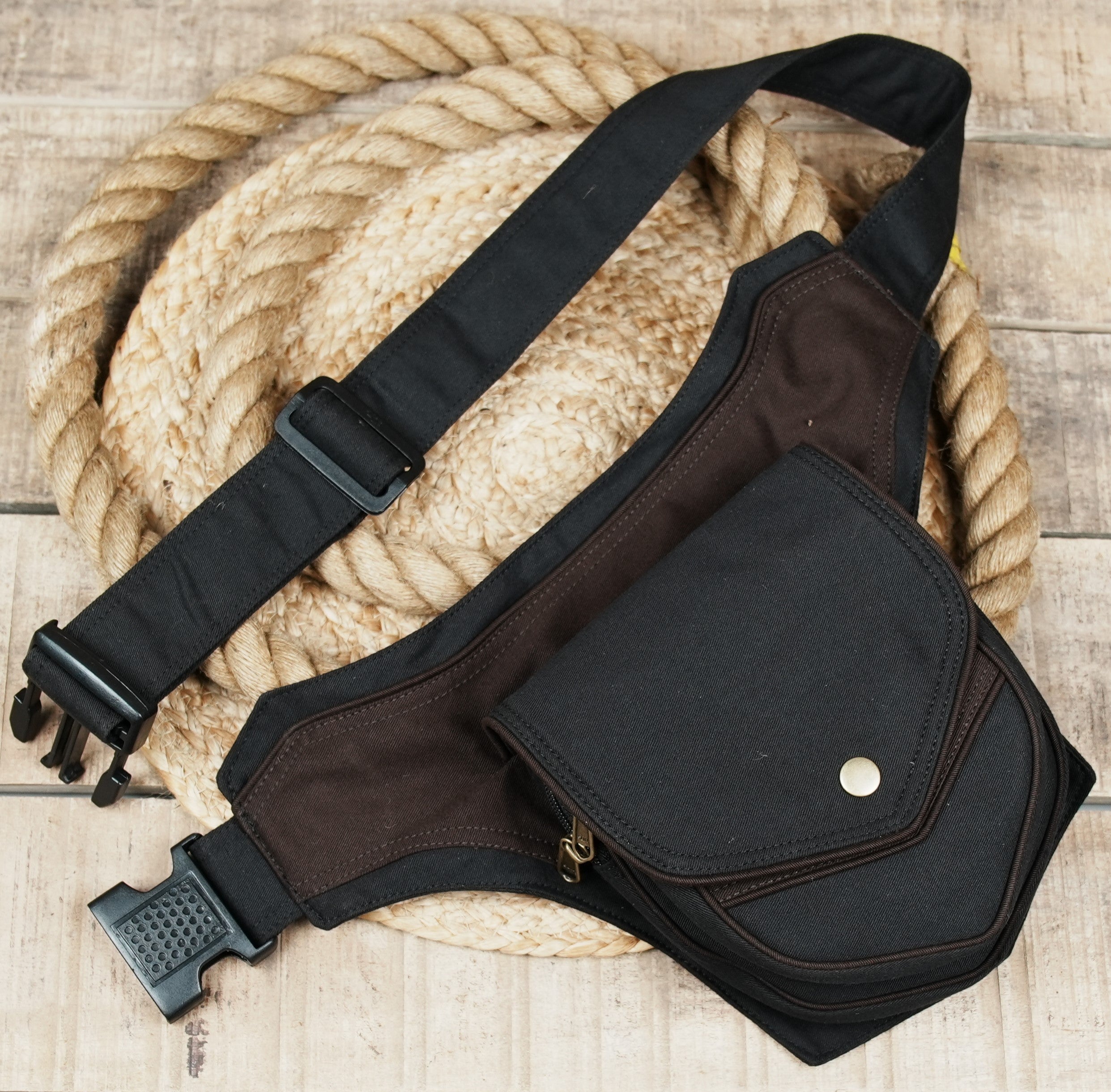 Durable two-tone cotton utility hip pouch and fanny pack
