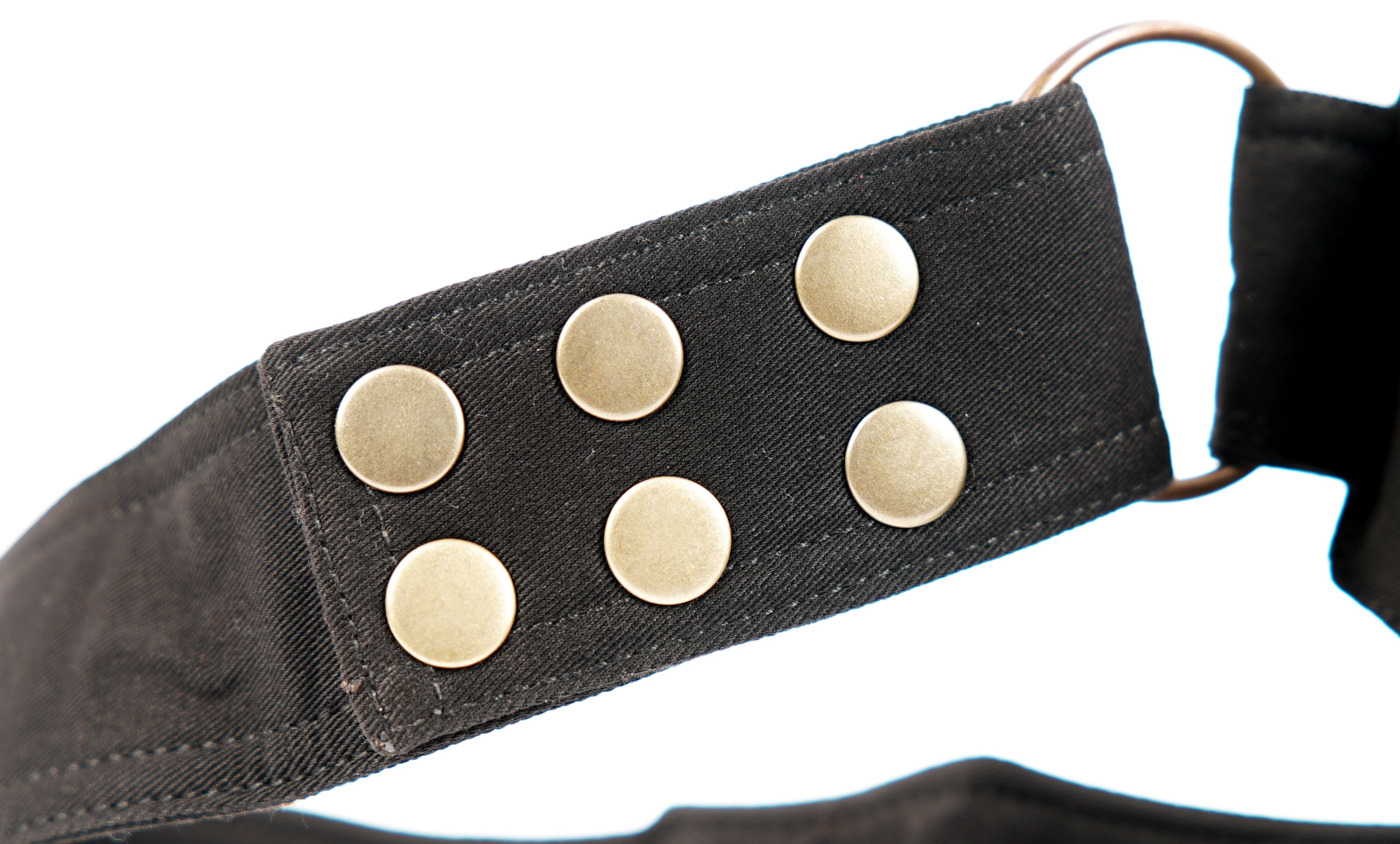 Hands-free utility pouch in black canvas with secure gold zippers, studs, and a durable belt.