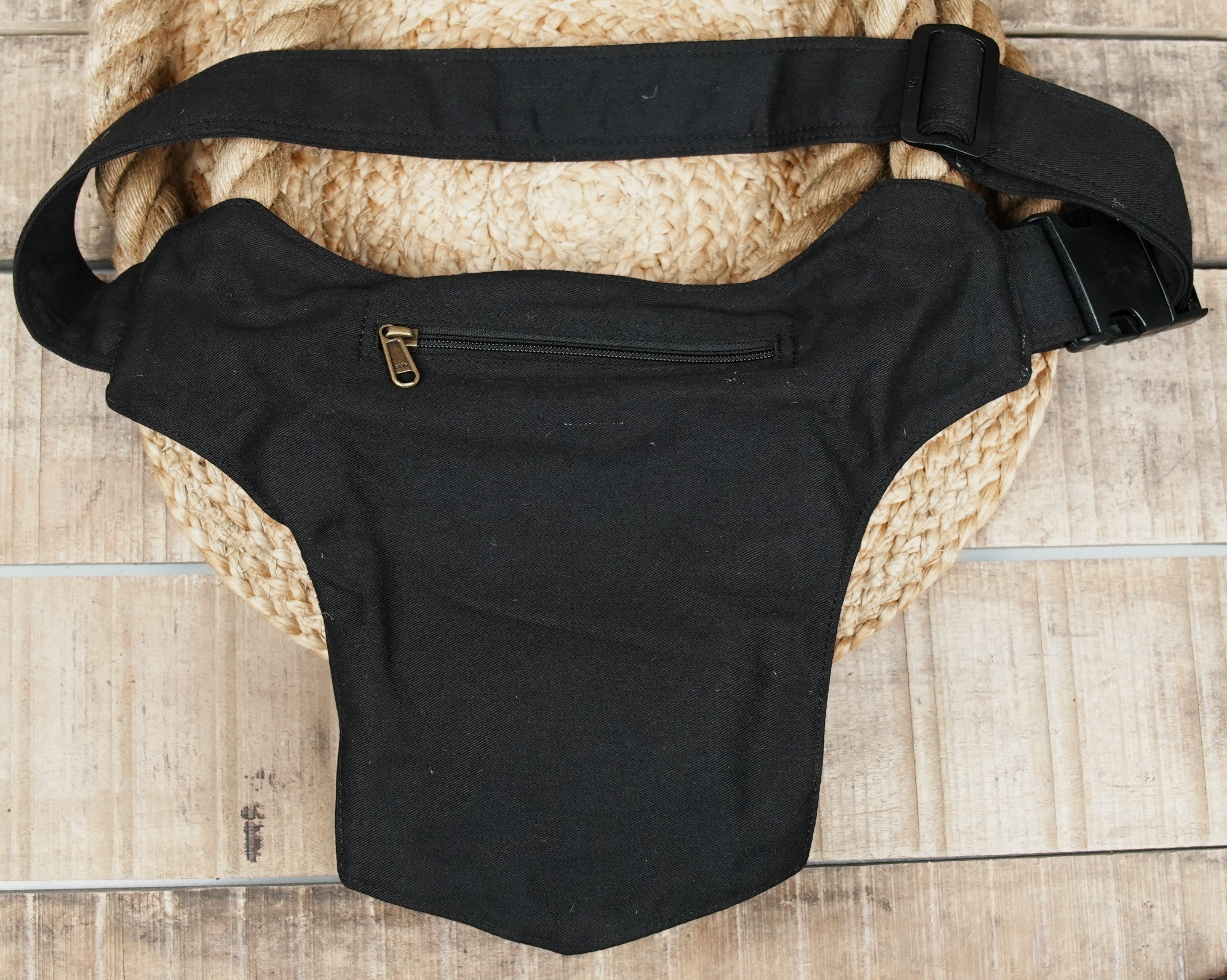 Multi-compartment cotton utility pouch in black and brown