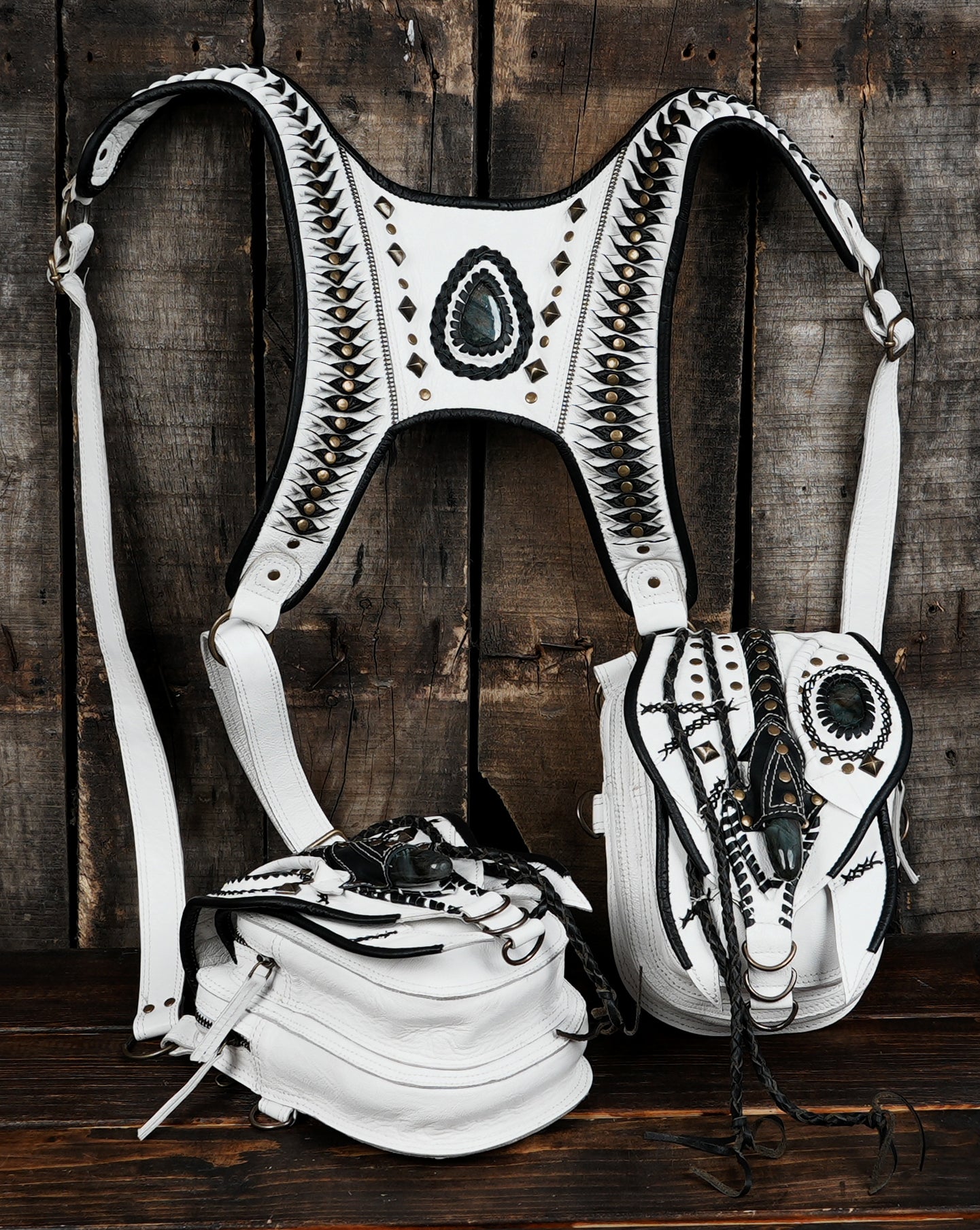 Double pocket leather holster with handcrafted black trim