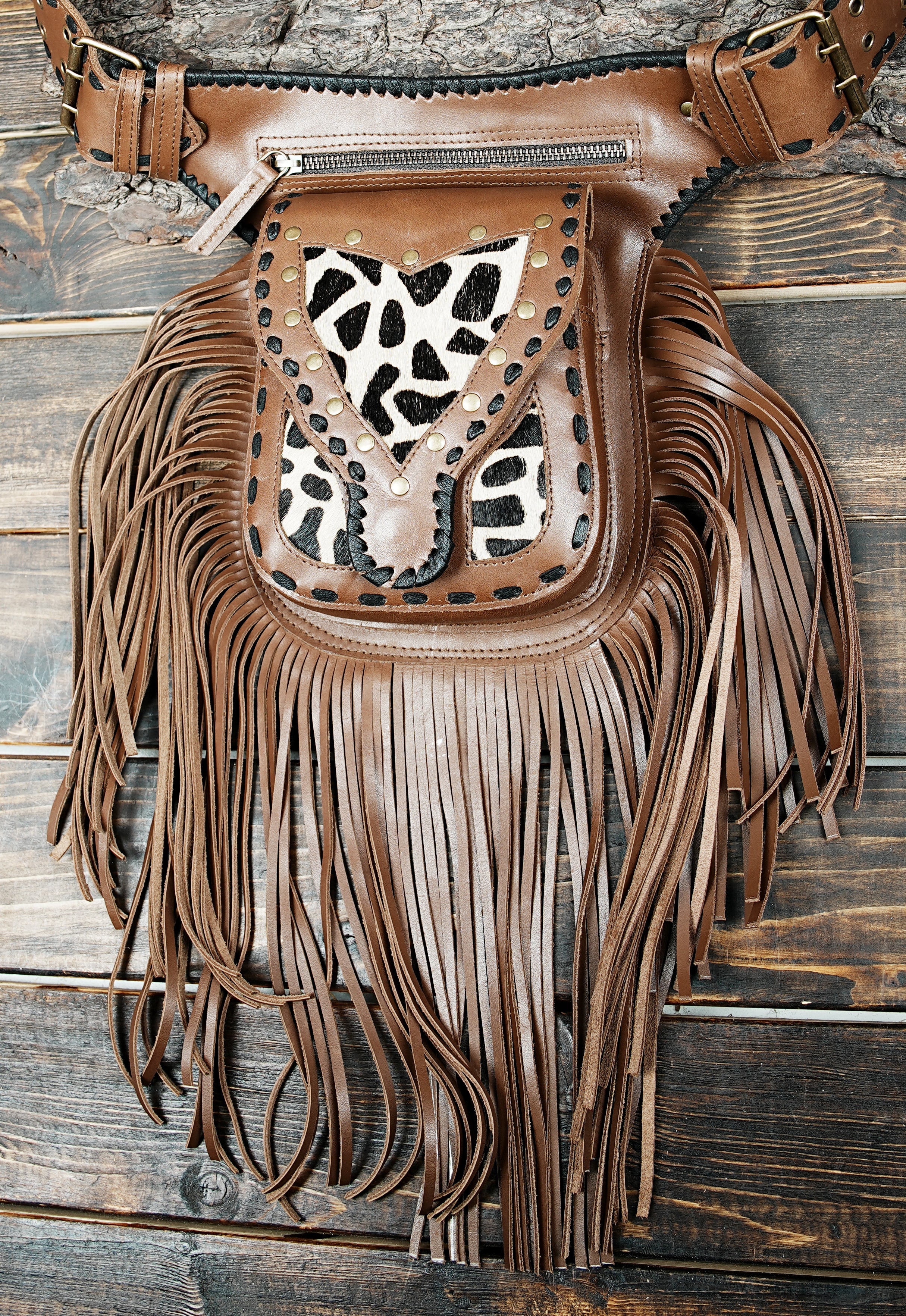 brown  Leather Fringe Crossbody Bag: Western Boho Style for women 