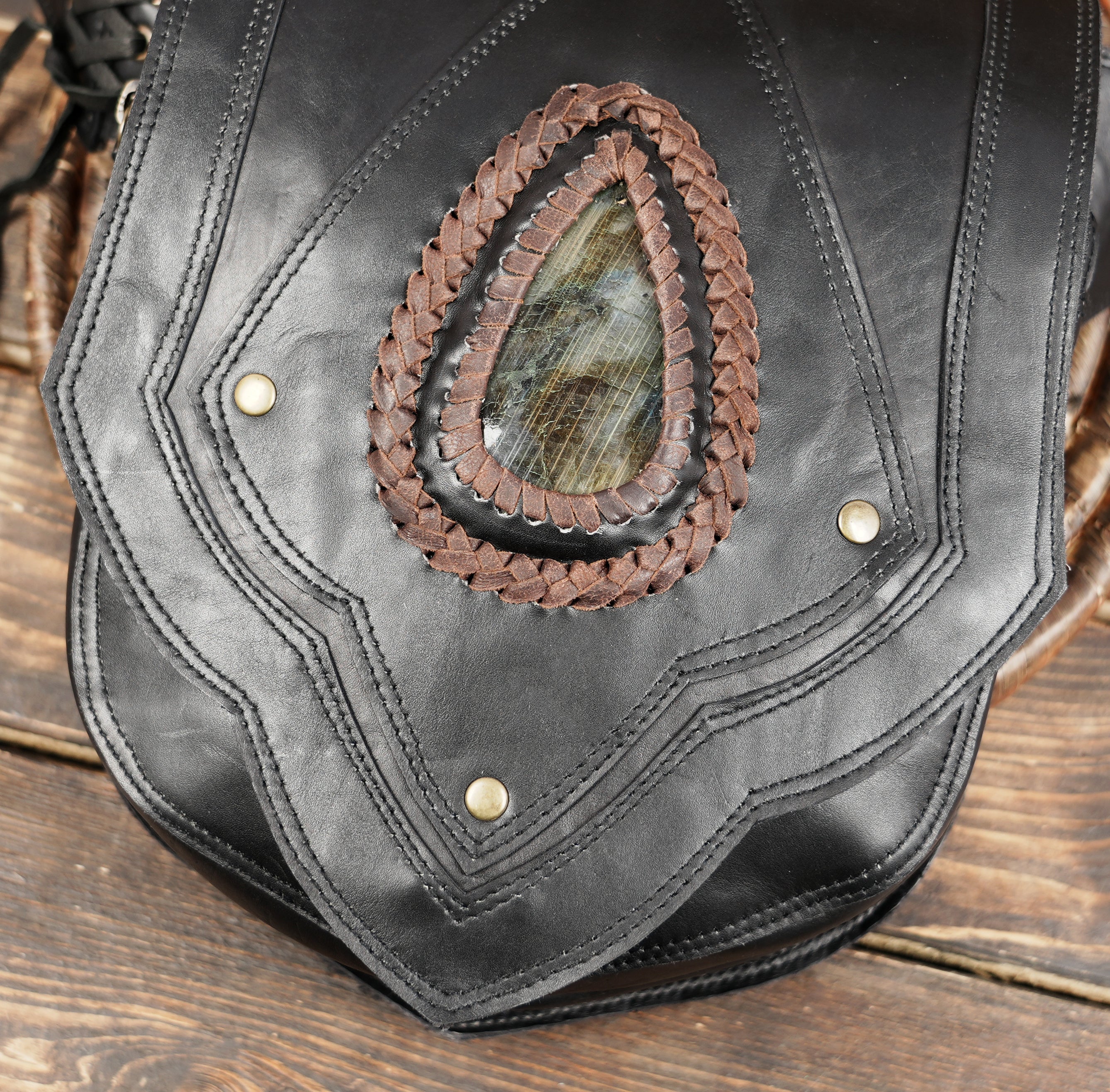 Black festival waist belt with braided leather details