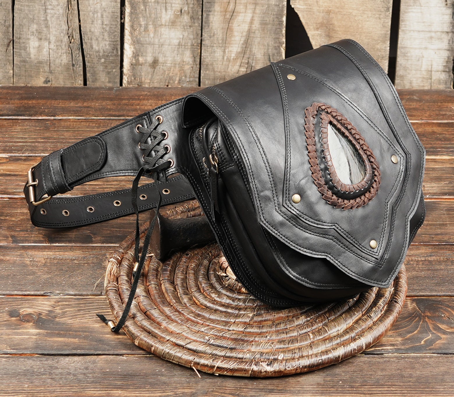 Handmade leather utility belt for festivals and travel