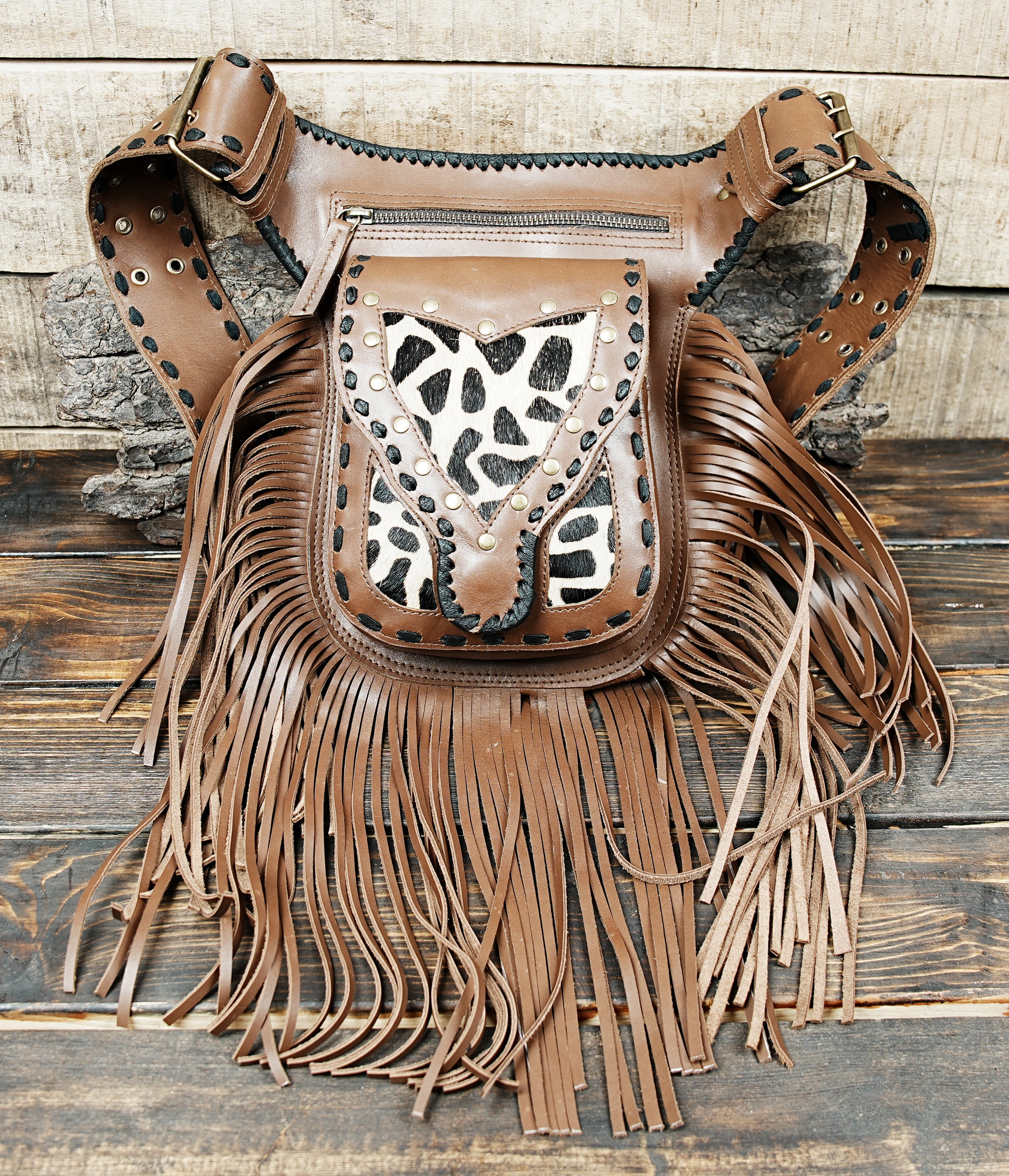 Real leather fringe bum bag, side bag, waist bag, belt bag  for men and women 