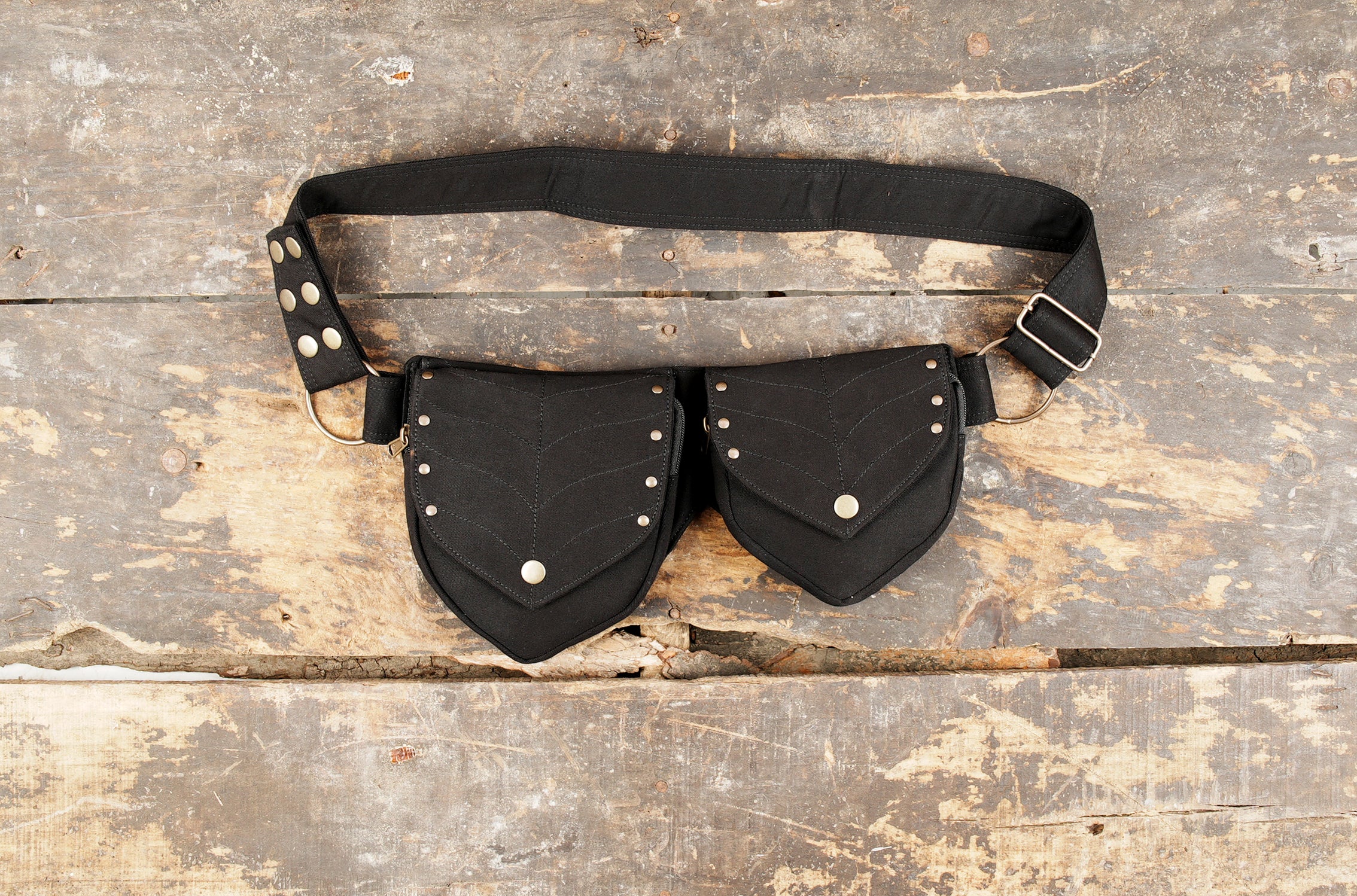 Steampunk style black utility belt and cotton waist pouch