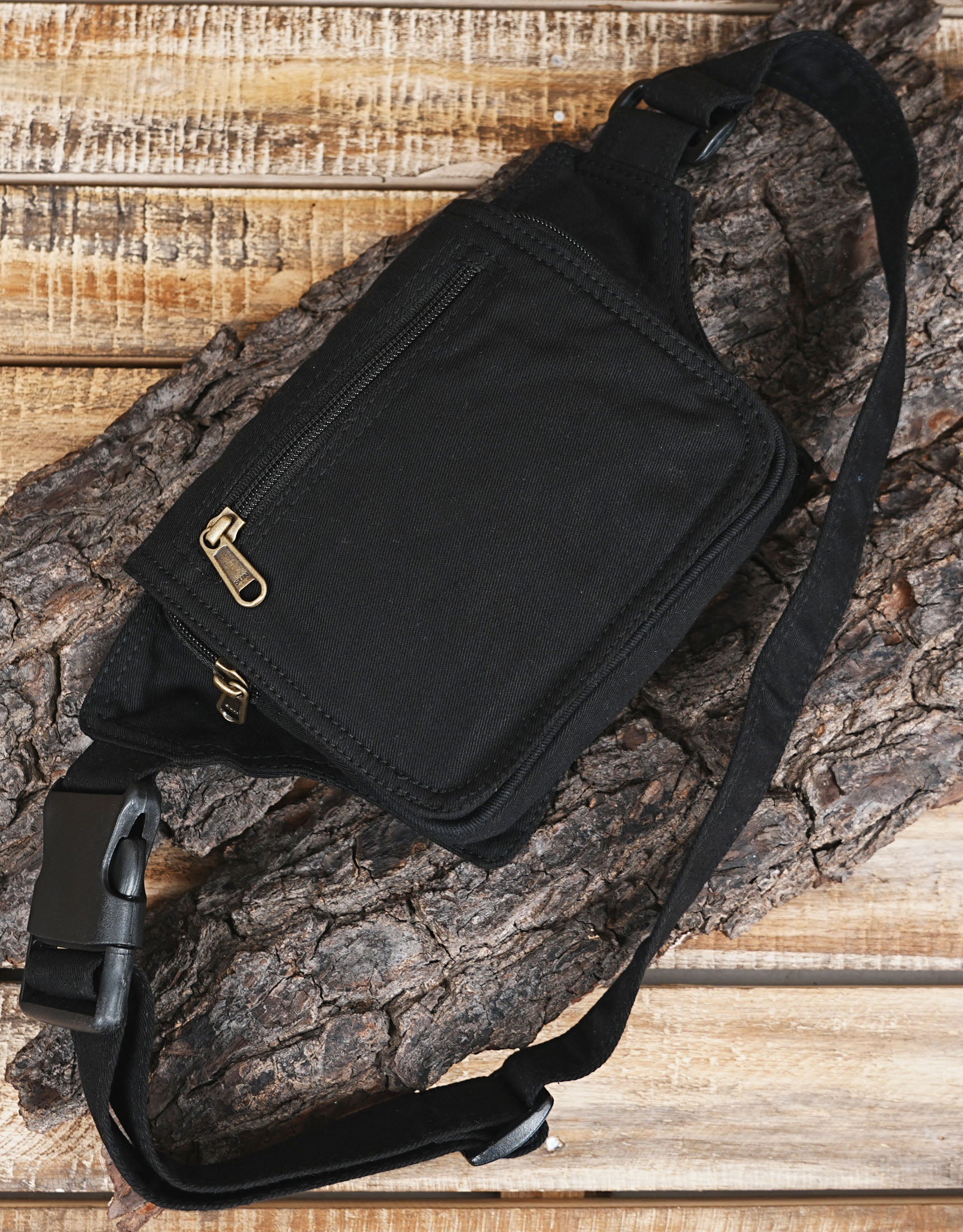 "Unisex Black Canvas Waist Pack | Multi-Pocket Utility Fanny Pack & Hip Organizer with Quick-Release Buckle"