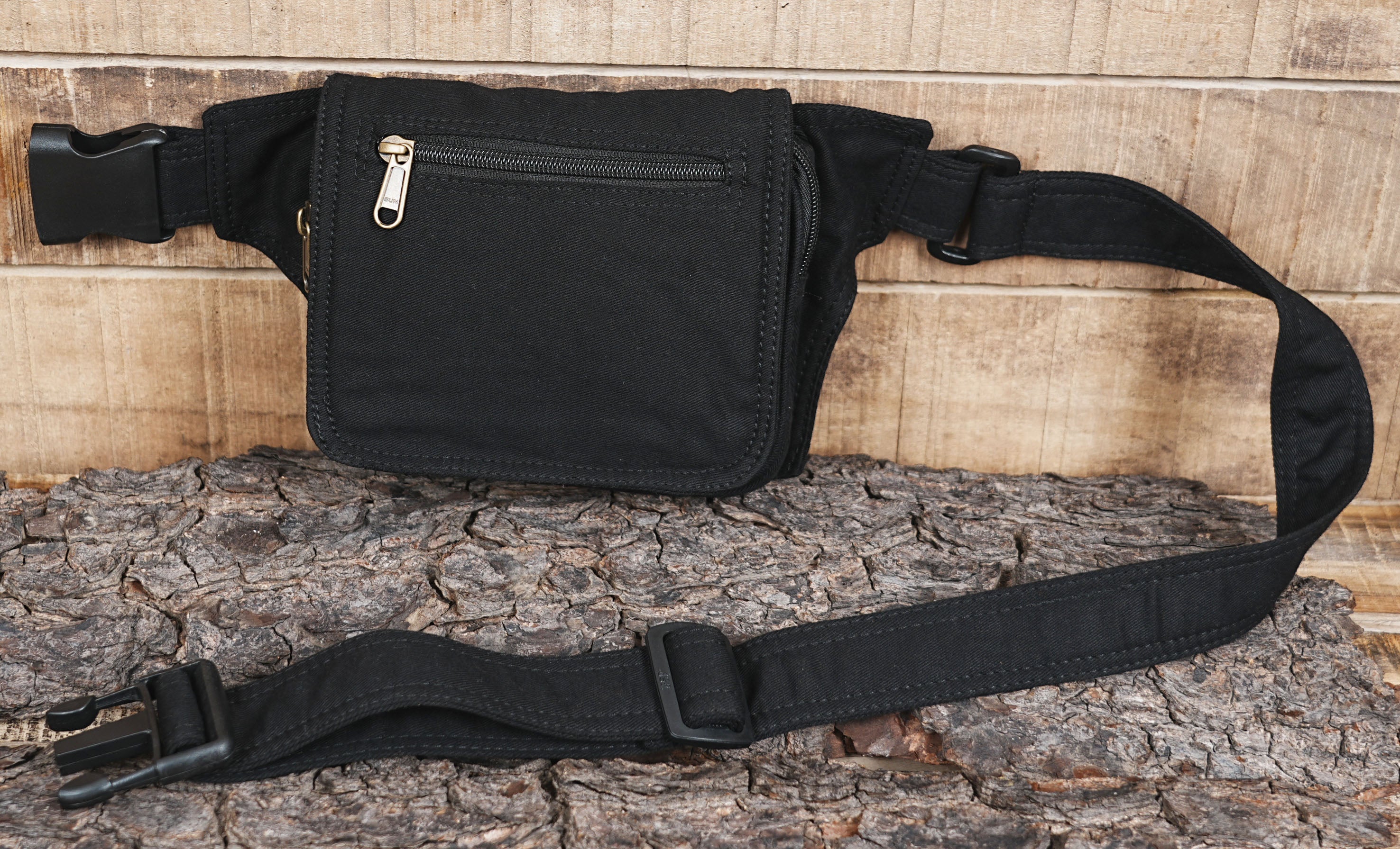 "Unisex Black Canvas Waist Pack | Multi-Pocket Utility Fanny Pack & Hip Organizer with Quick-Release Buckle"