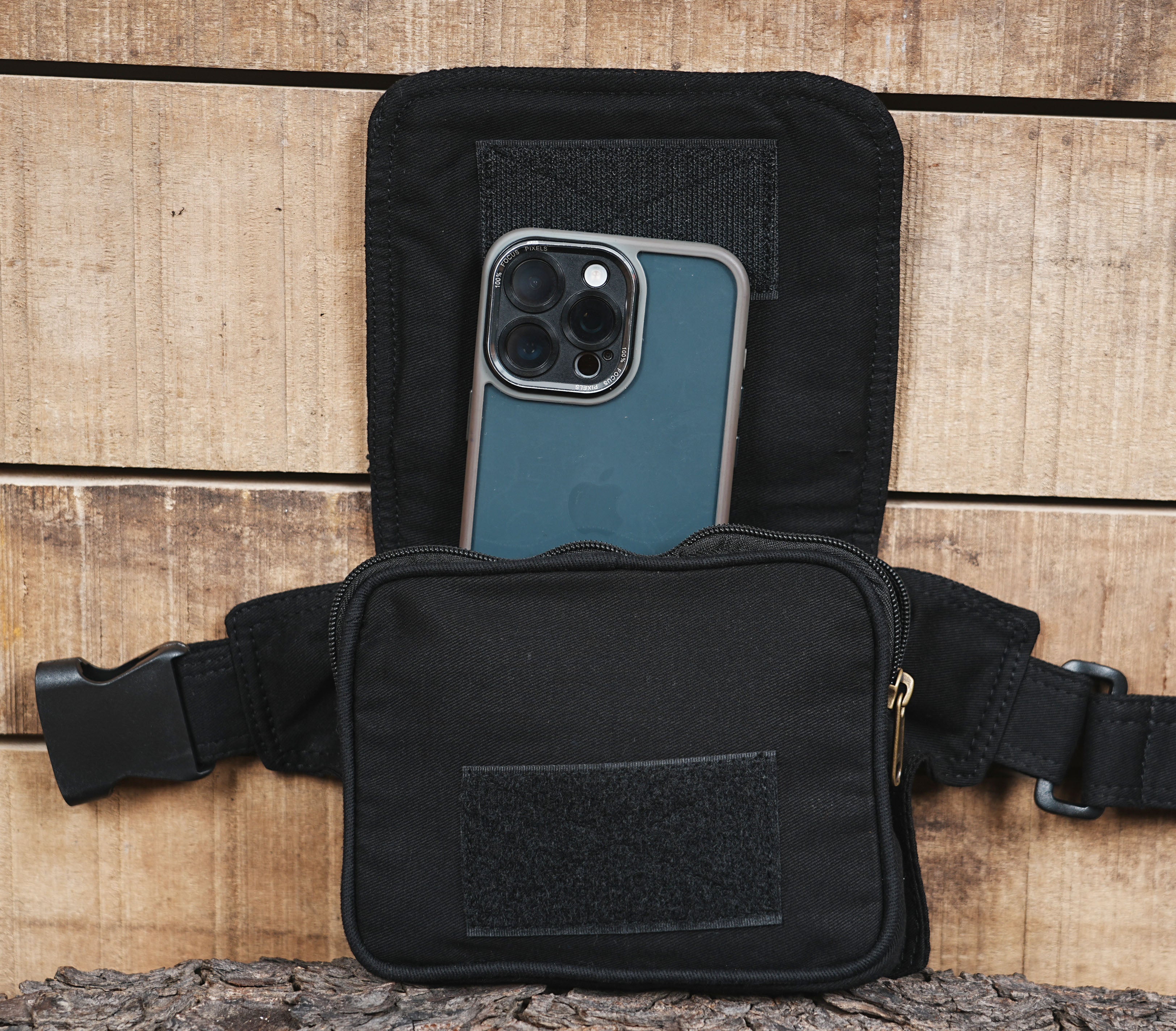 "Unisex Black Canvas Waist Pack | Multi-Pocket Utility Fanny Pack & Hip Organizer with Quick-Release Buckle"