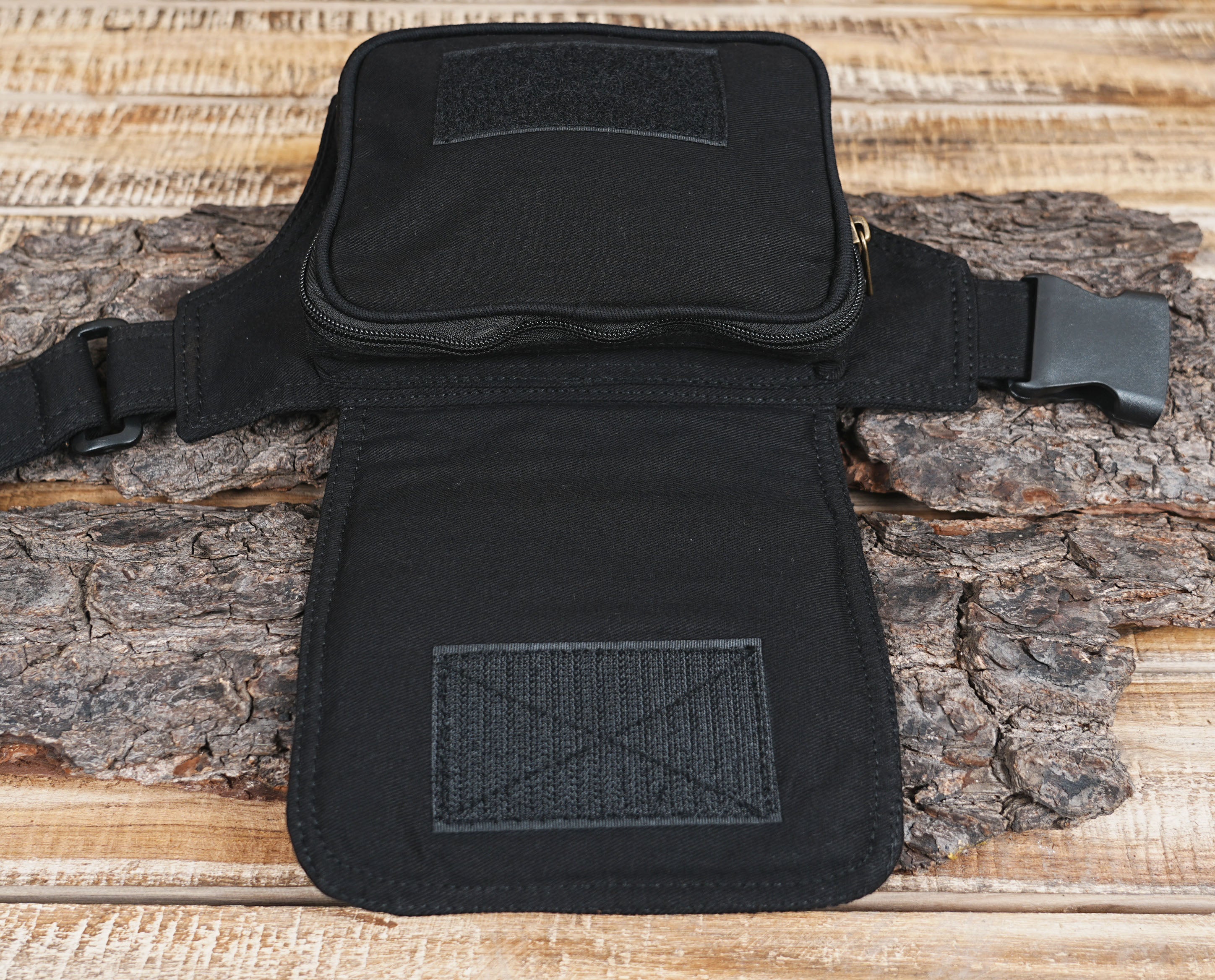 "Unisex Black Canvas Waist Pack | Multi-Pocket Utility Fanny Pack & Hip Organizer with Quick-Release Buckle"