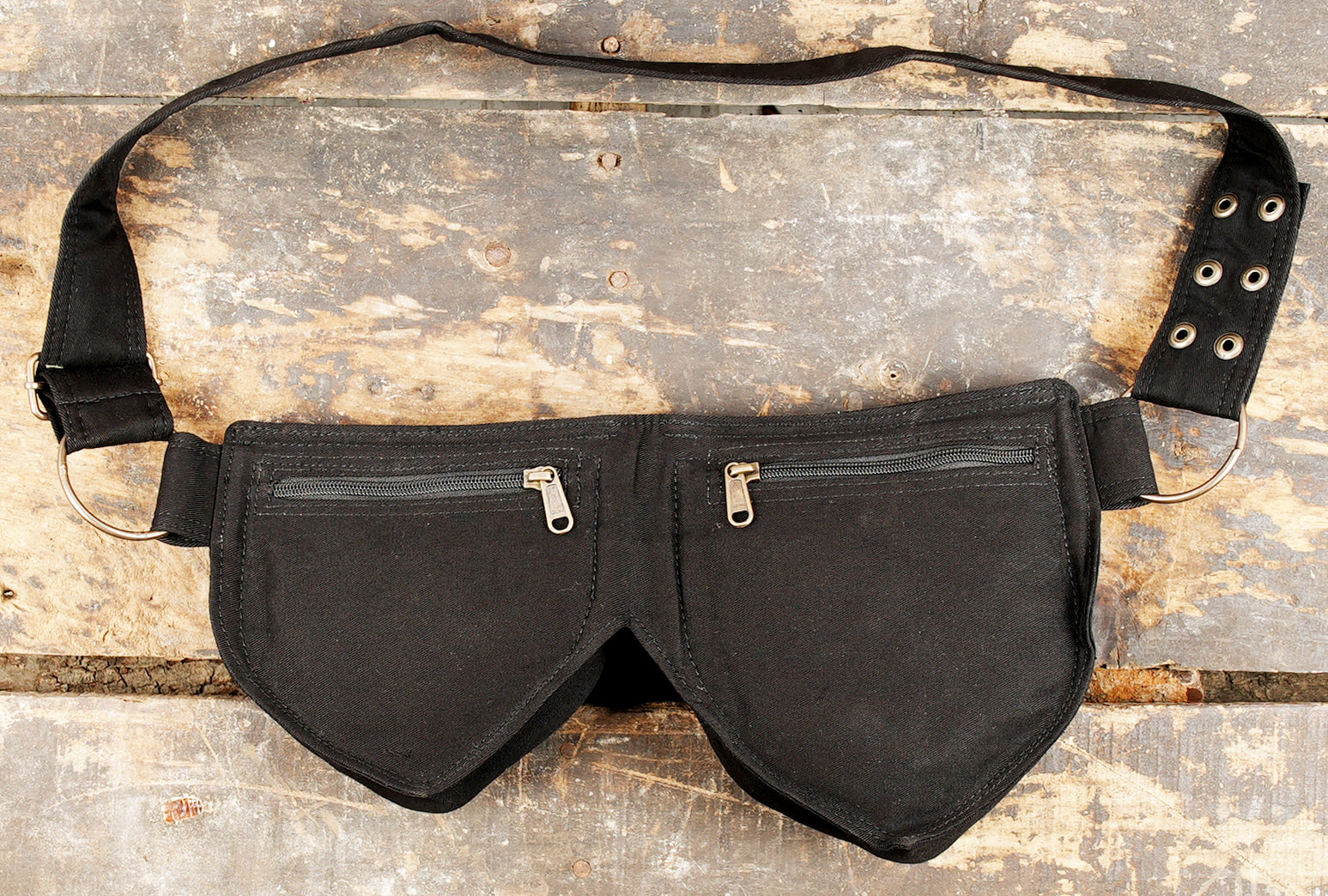 Minimalist festival fanny pack and utility pouch in black cotton