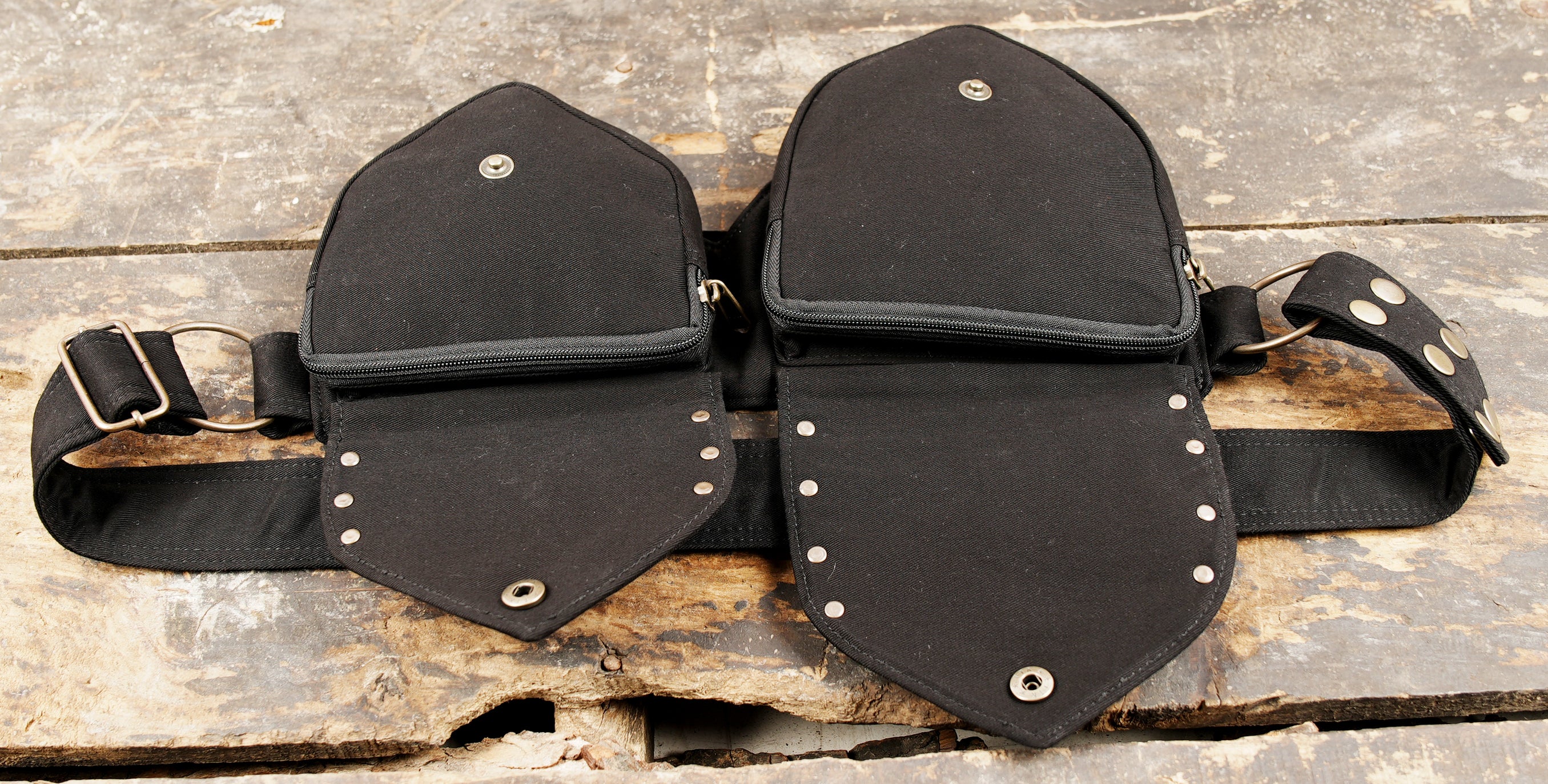 Clean design black cotton utility belt and hip bag