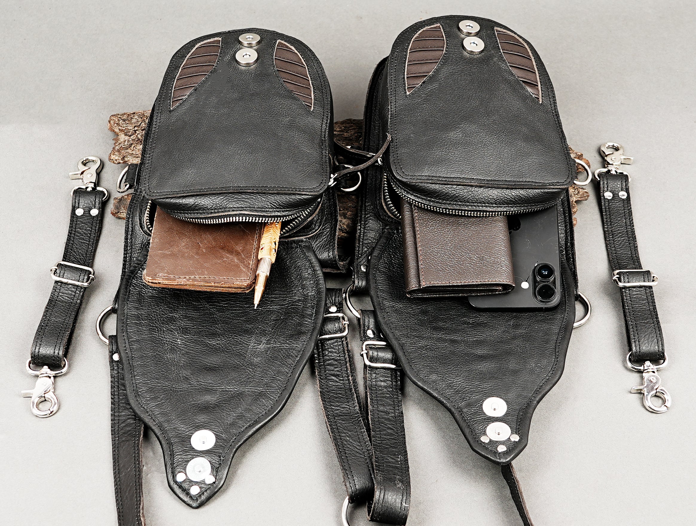 Decorative leather holster with studded design and adjustable straps