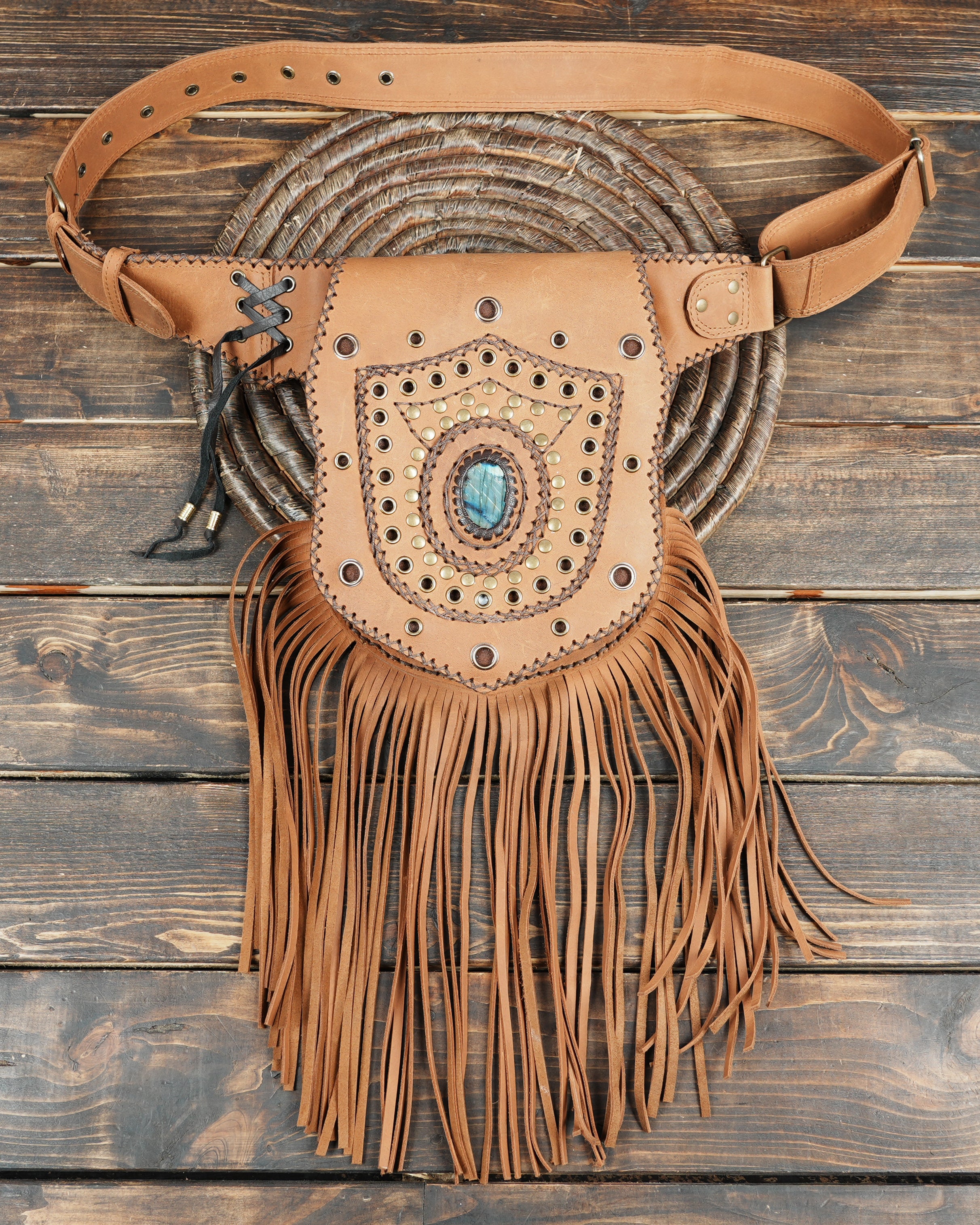 Genuine Leather Festival Belt with Zipper Pockets