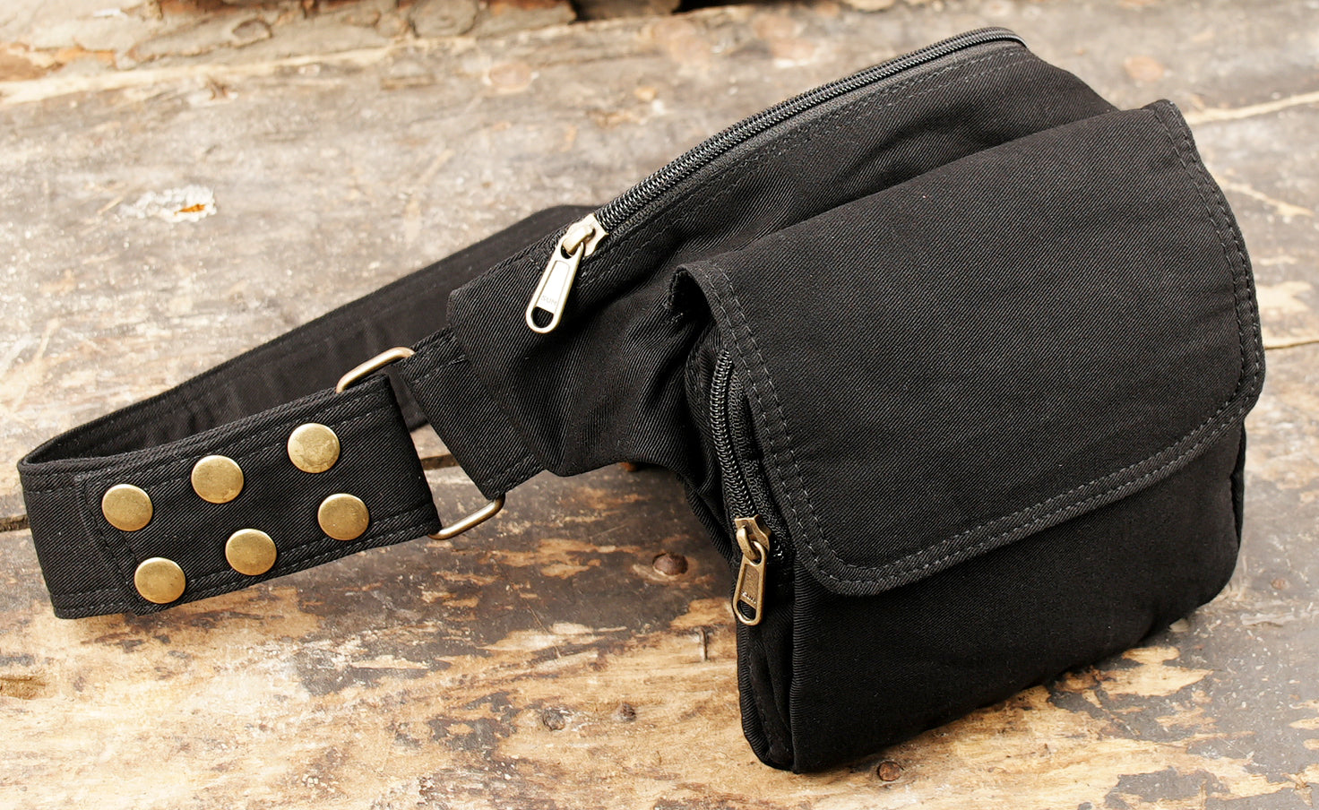 Casual black cotton waist pack with a clean minimalist design