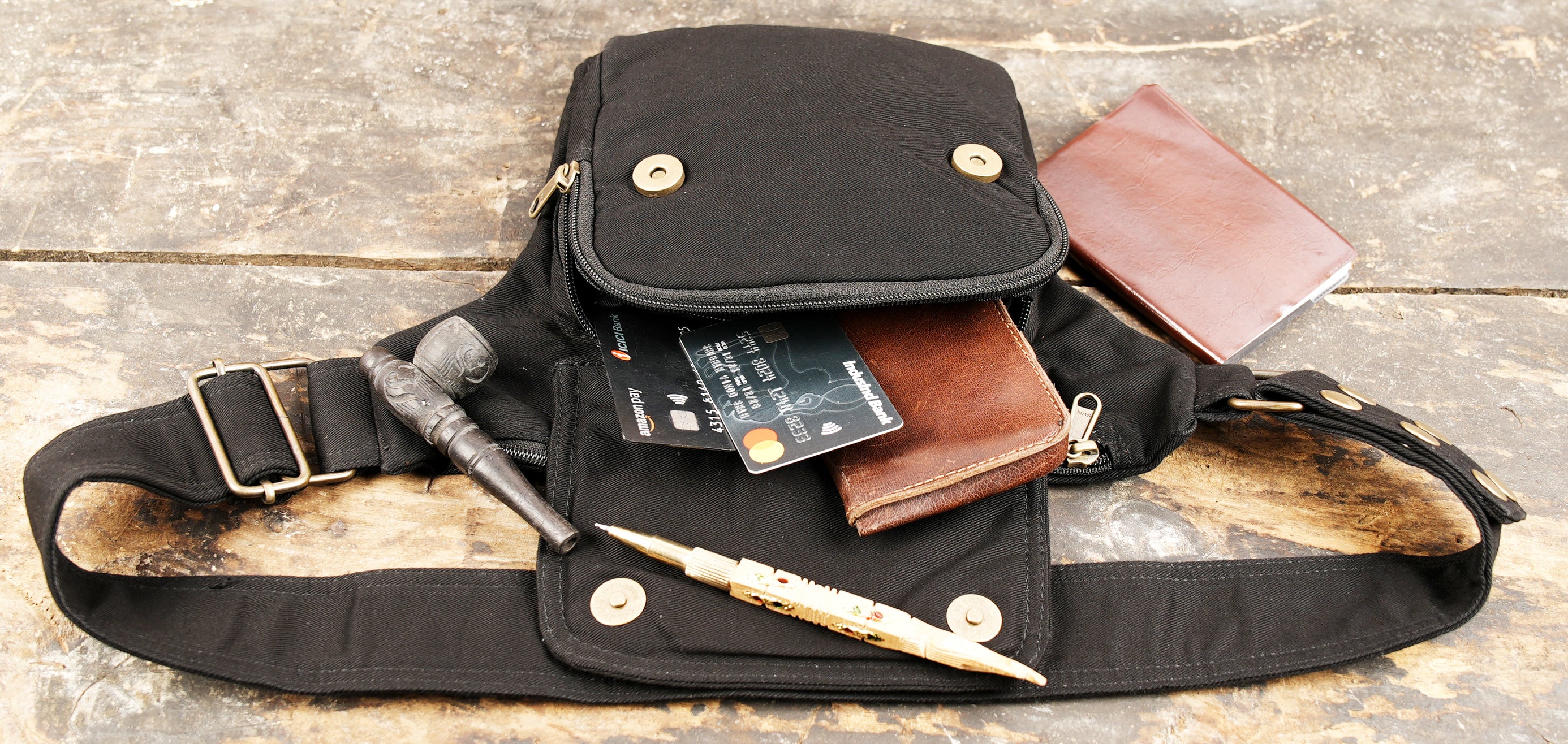 Everyday black cotton belt bag for active lifestyles