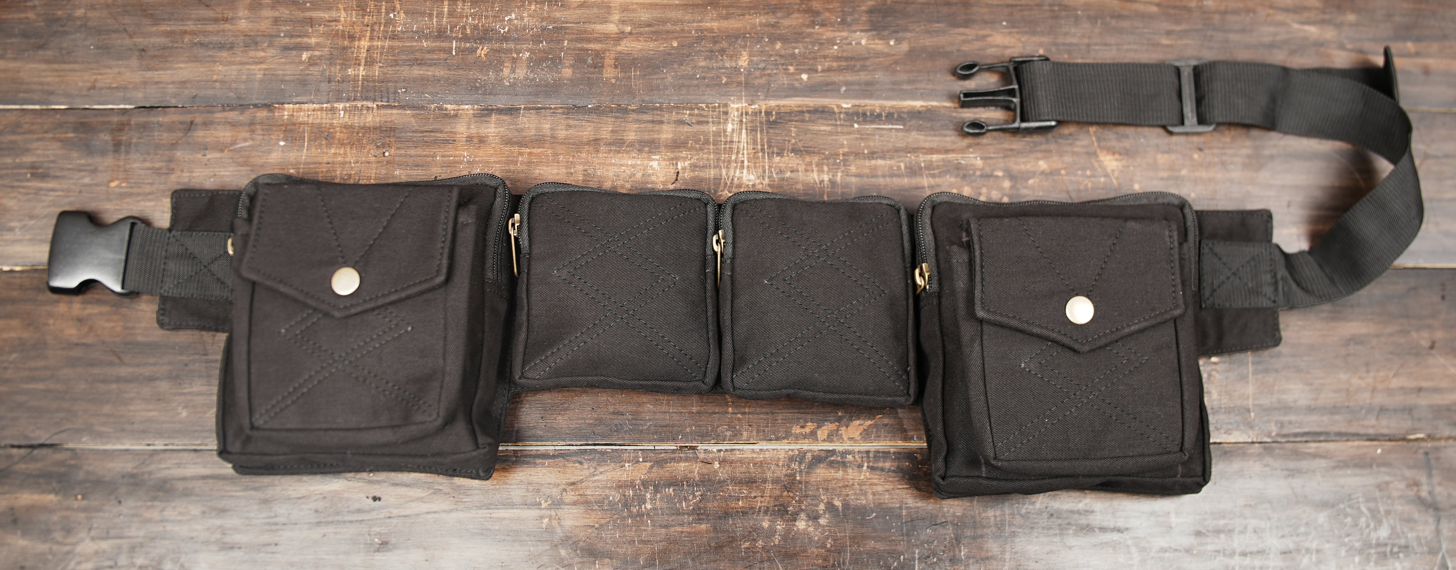 Lightweight black cotton utility belt for travel markets and events