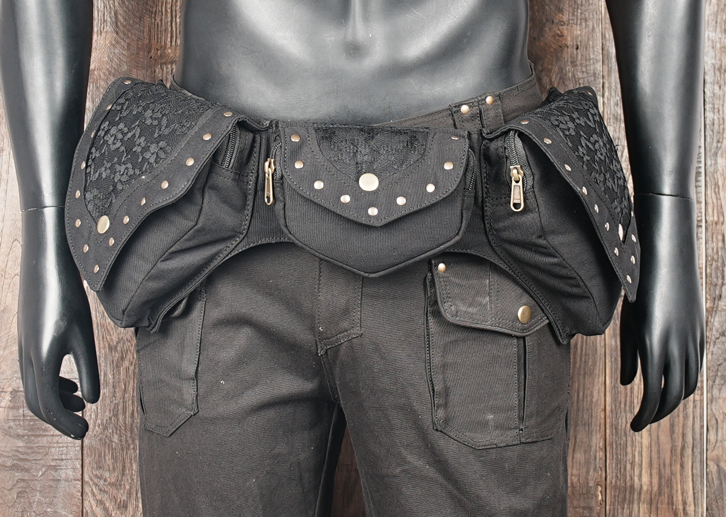 Alternative fashion waist bag with lace panel