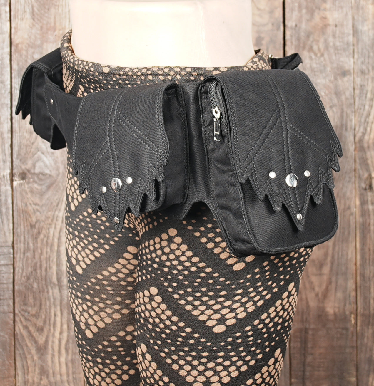 Bohemian cotton waist pouch with riveted flap design