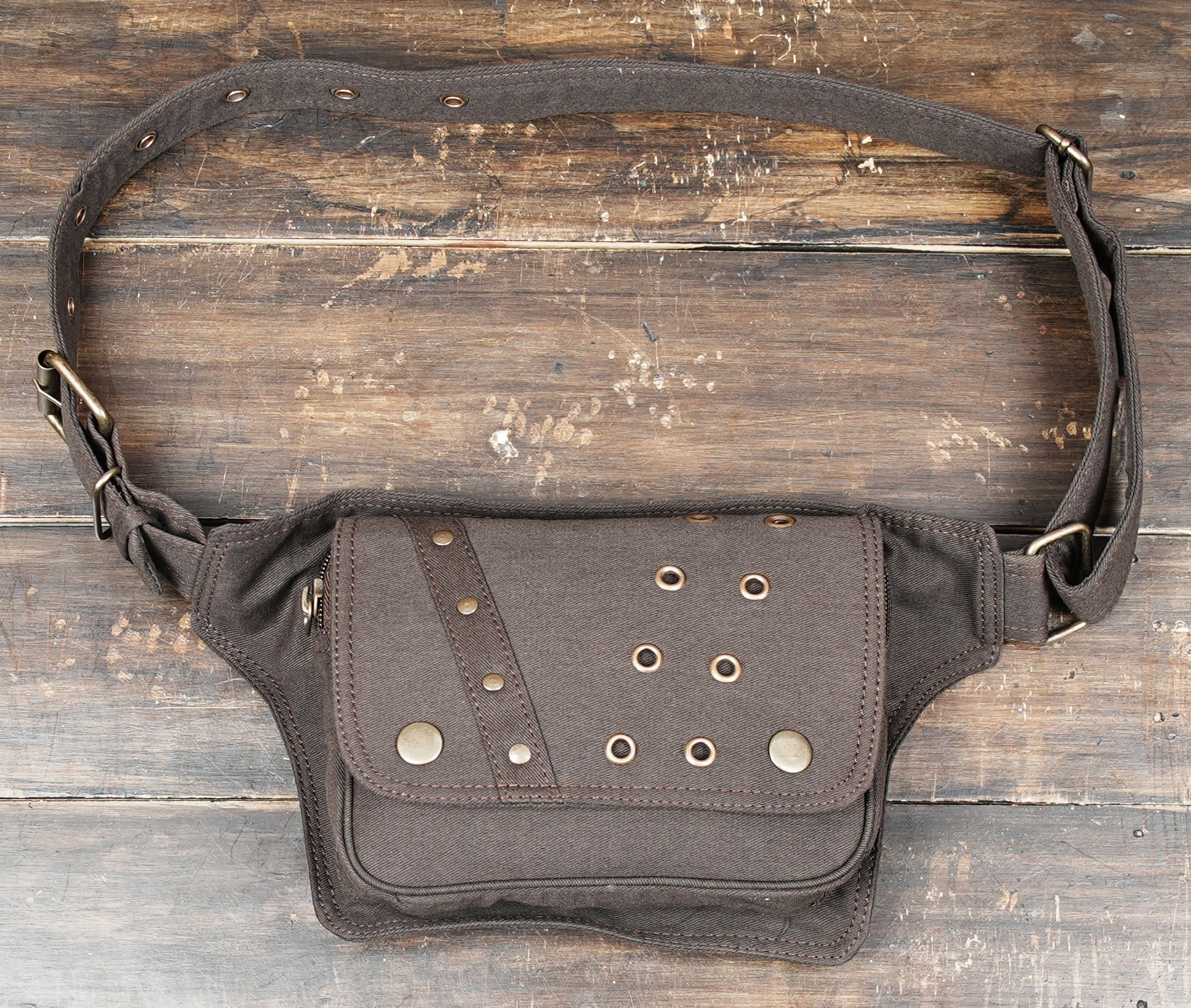 Black cotton fanny pack alternative with artisan handcrafted details