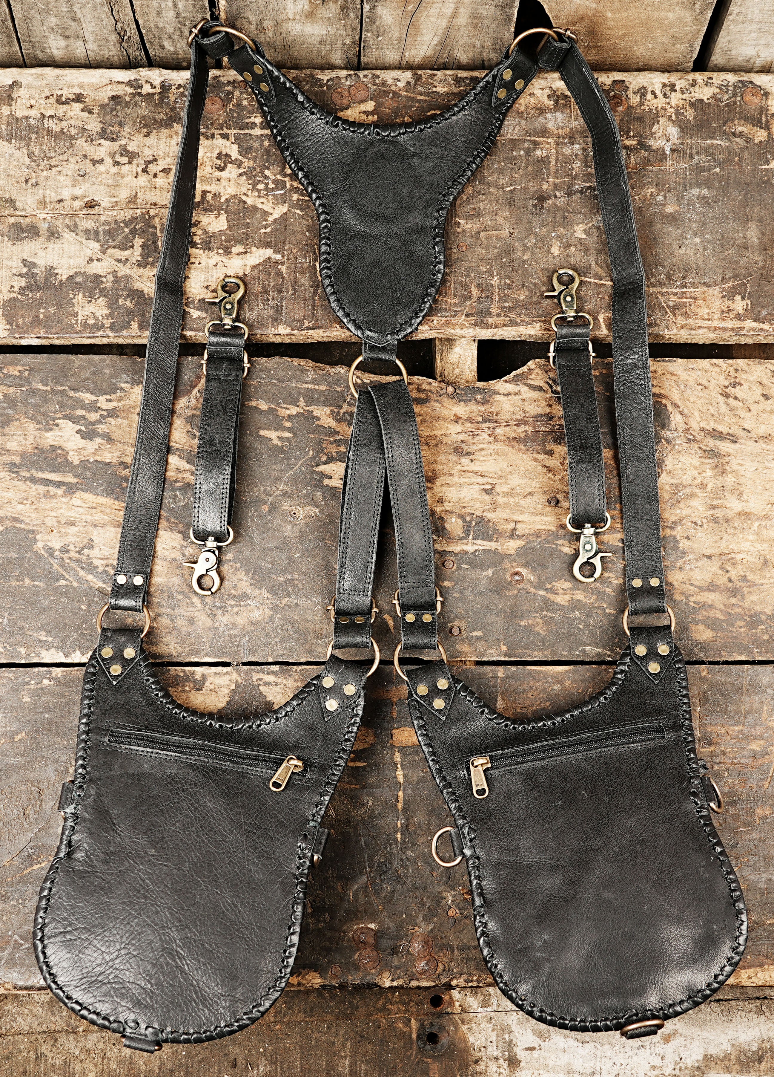 Designer leather holster with stone centerpiece