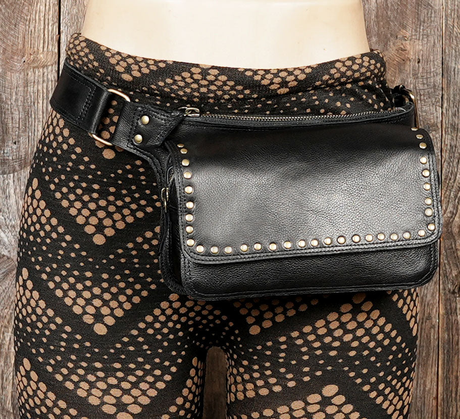 Western-style leather utility waist bag for men