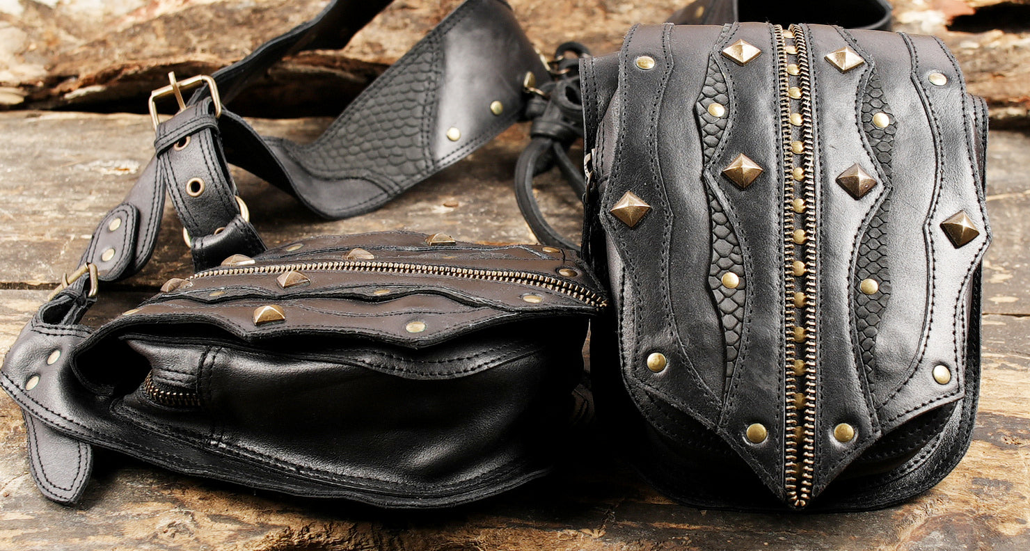 Handmade studded leather holster with adjustable straps