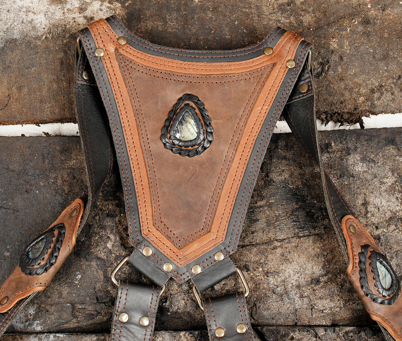 Genuine leather shoulder holster with boho fringe design