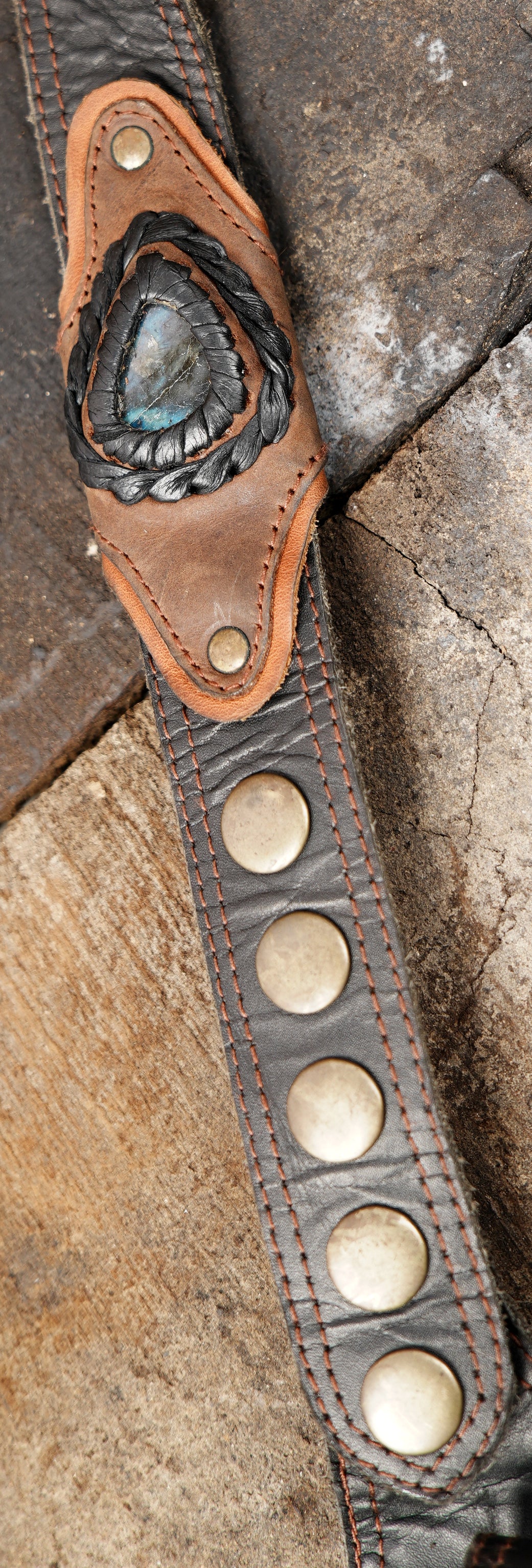 Premium leather holster harness with gemstone centerpiece