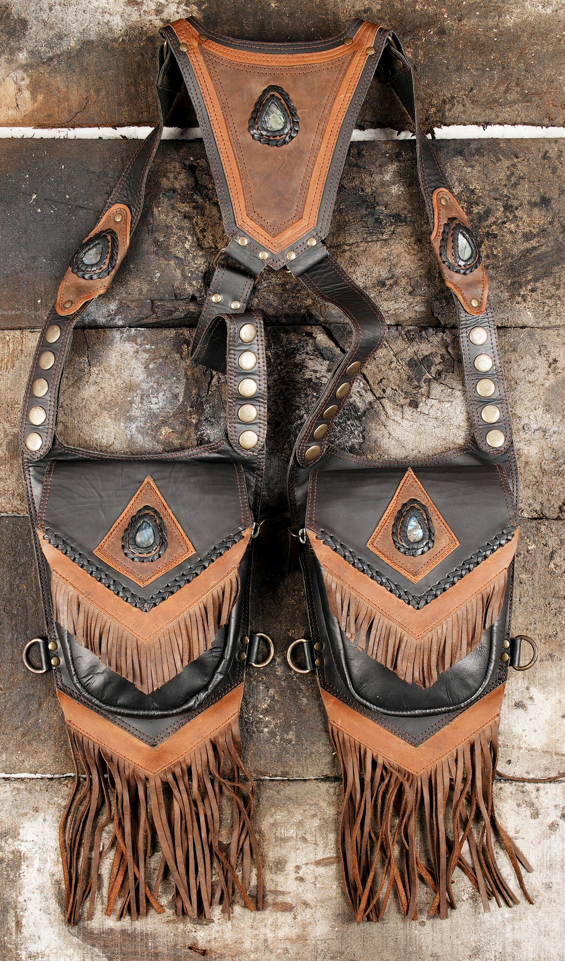 Cosplay leather holster with handcrafted fringe detailing