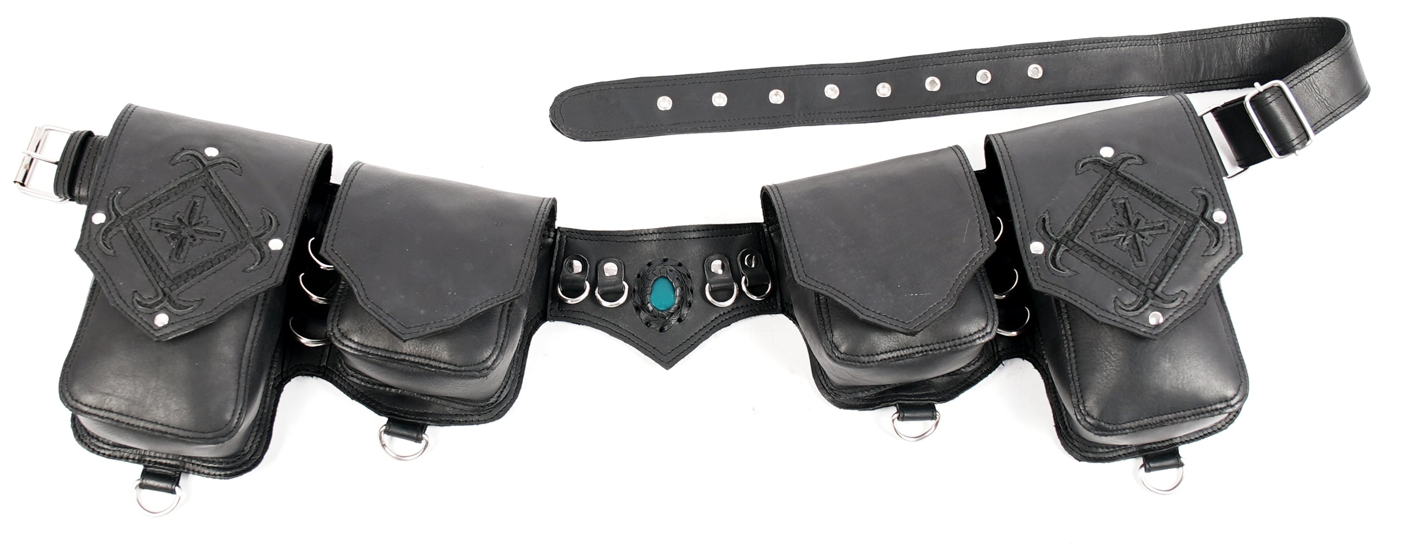 Black leather belt bag for bikers and festival wear