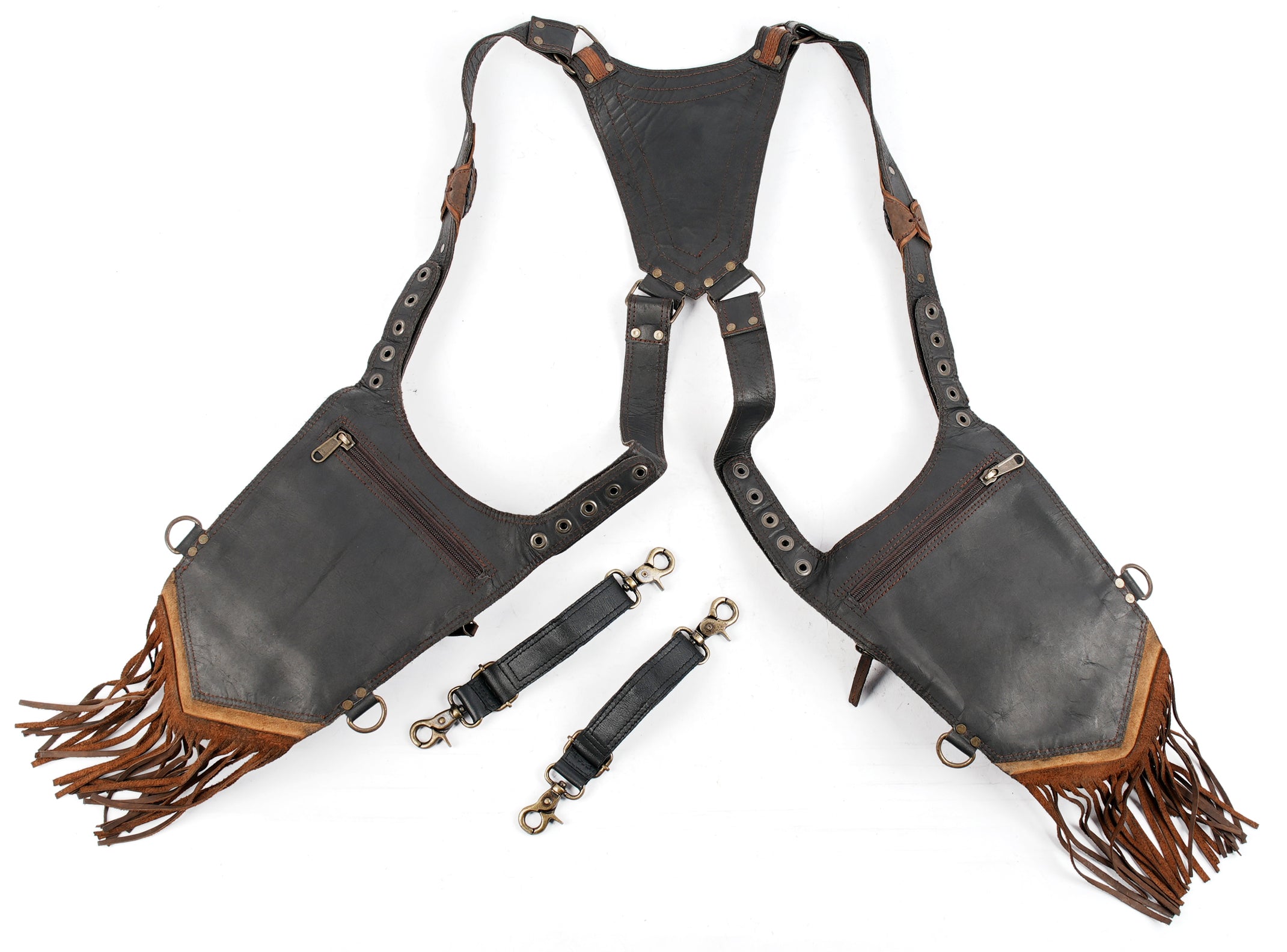 Unique leather holster harness with tribal inspired design