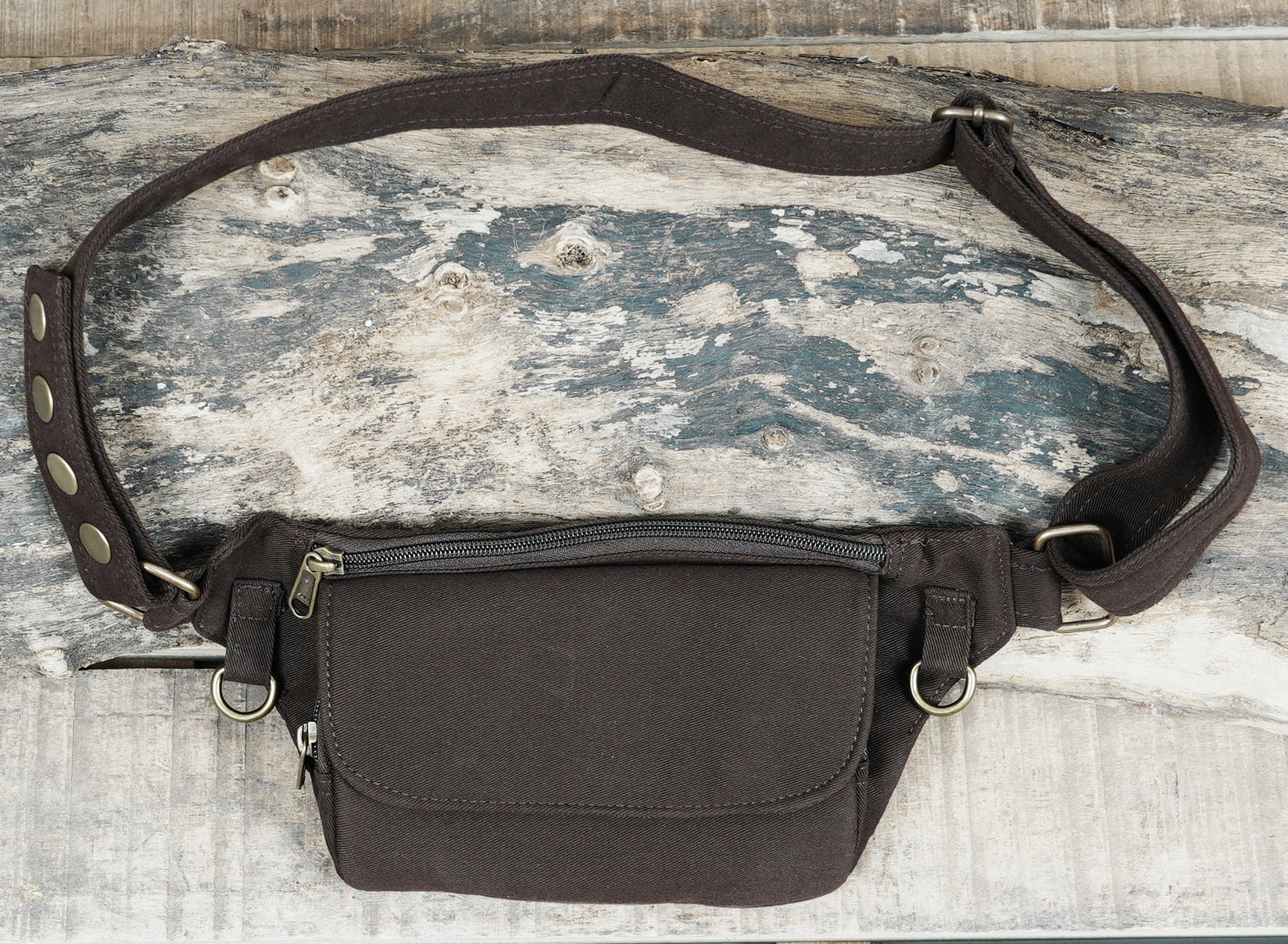 Cotton canvas fanny pack with front flap pocket