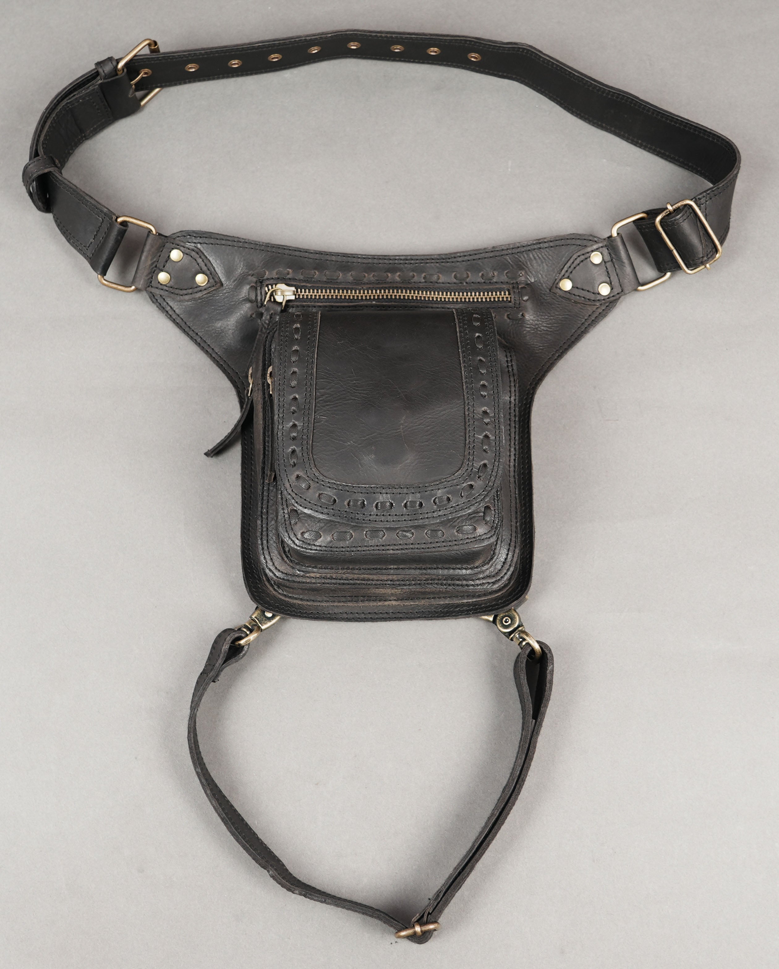 Handmade artisan waist-thigh belt with fine stitching details