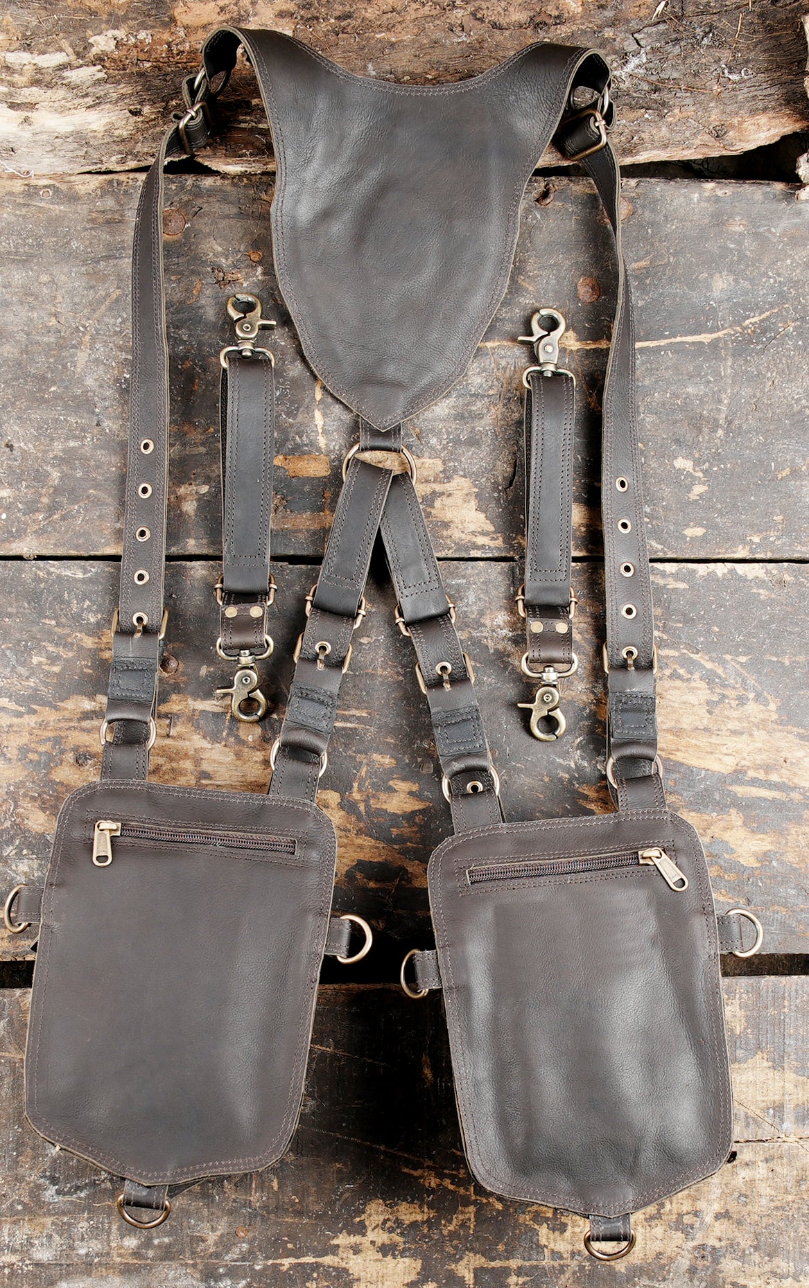"Premium leather holster harness for hands-free storage"