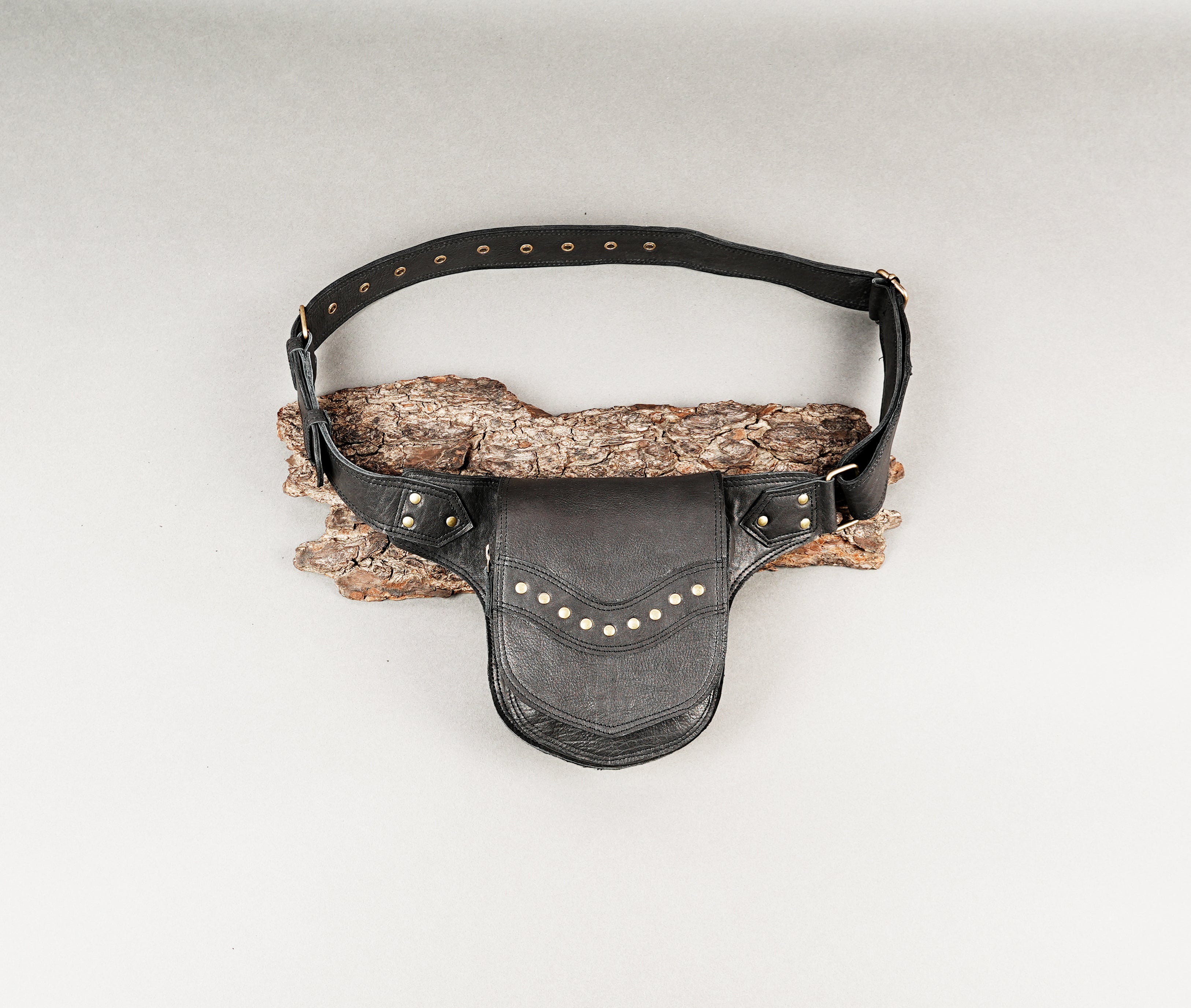 Handmade Brown Leather Hip Pouch with Studded Flap || Unisex Brown Leather Hip Belt Pouch for Travel and Events (LT/AB/WB/6036)