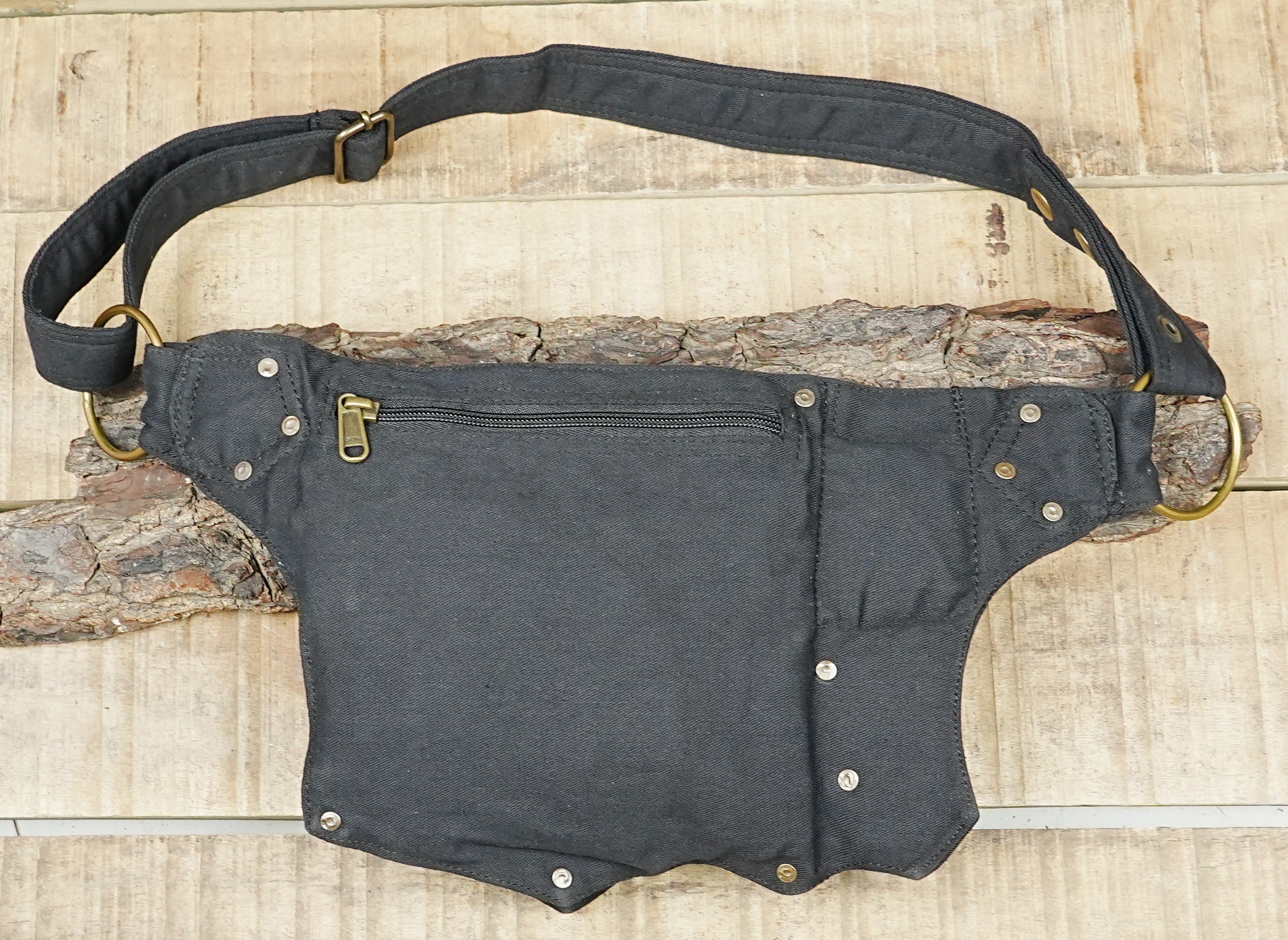 Steampunk style black utility belt and cotton waist pouch