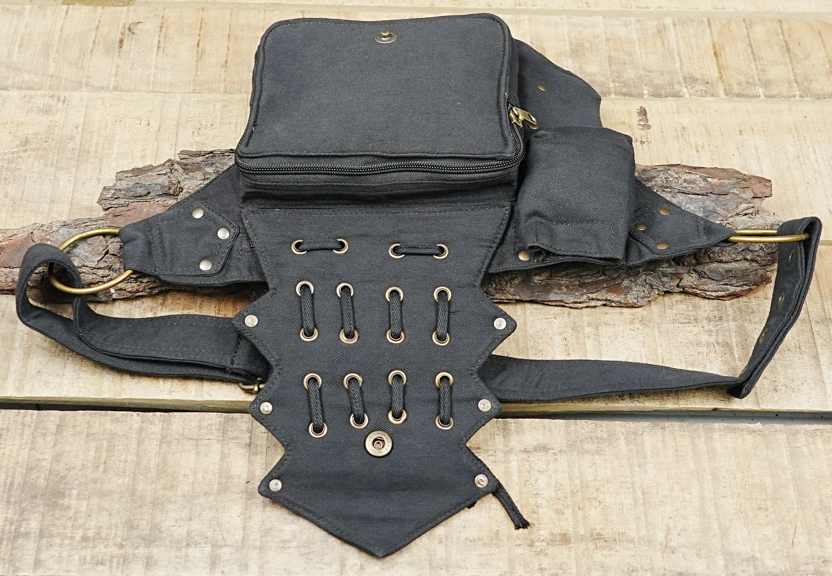 Everyday hands-free black cotton pocket belt and hip pack